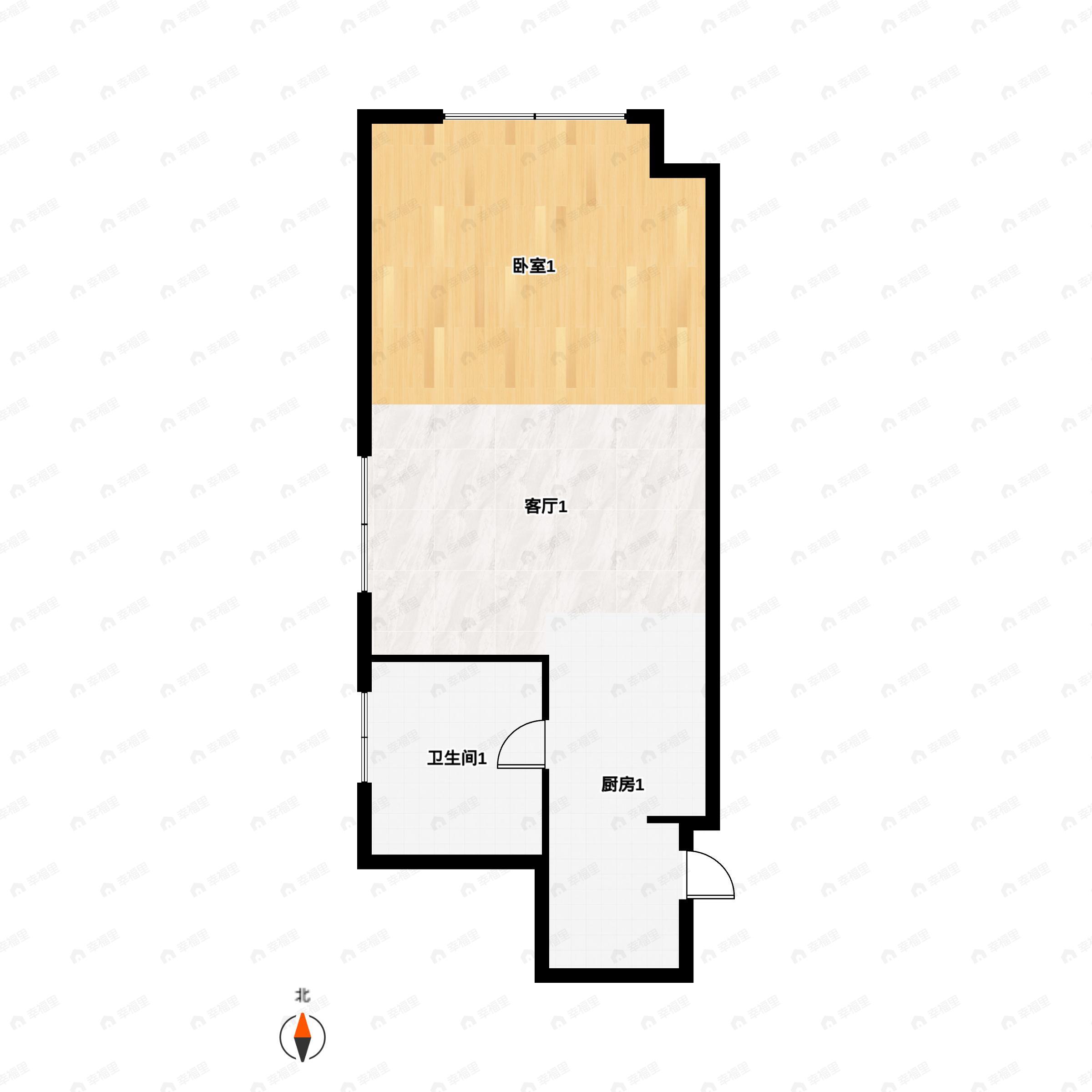 1室1厅1卫建面64m²北户型图