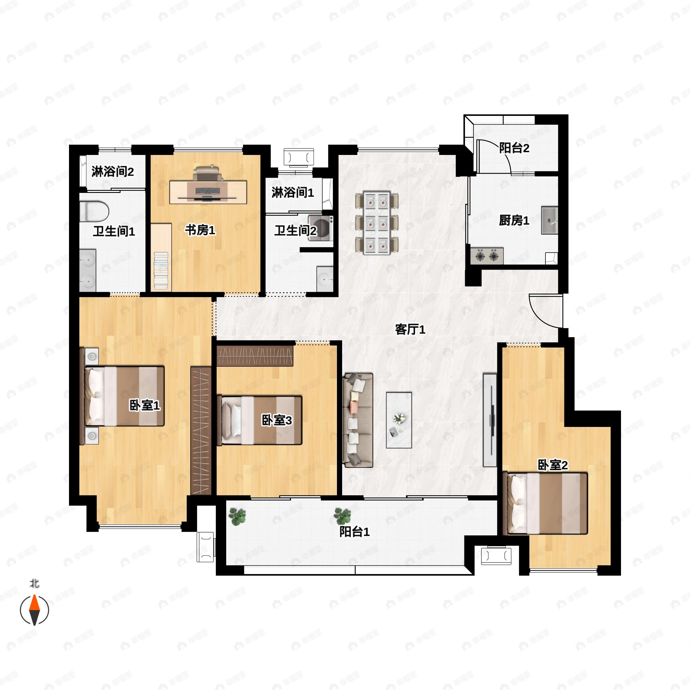 4室2厅2卫建面138平户型图