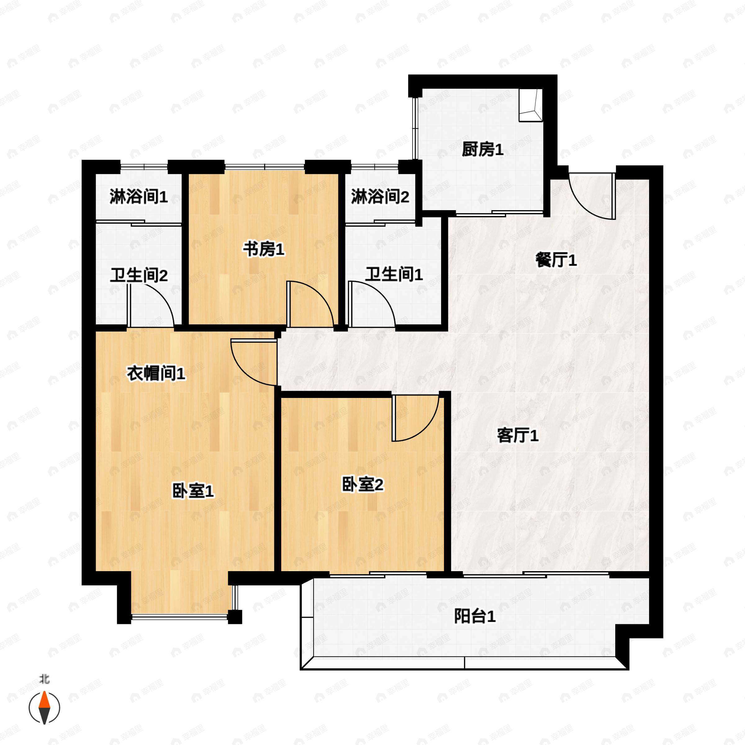 3室2厅2卫建面110平户型图