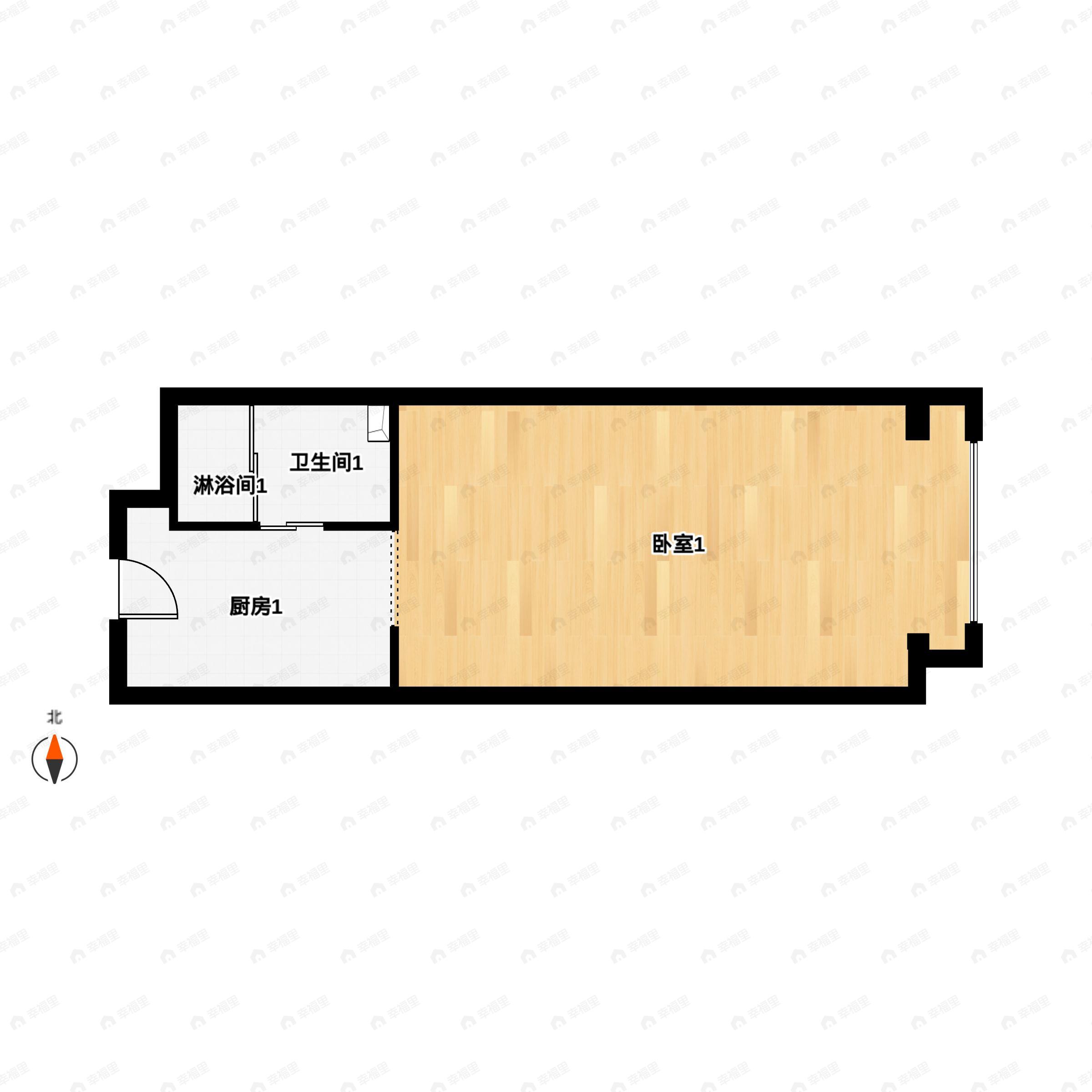 1室1厅1卫建面44平户型图