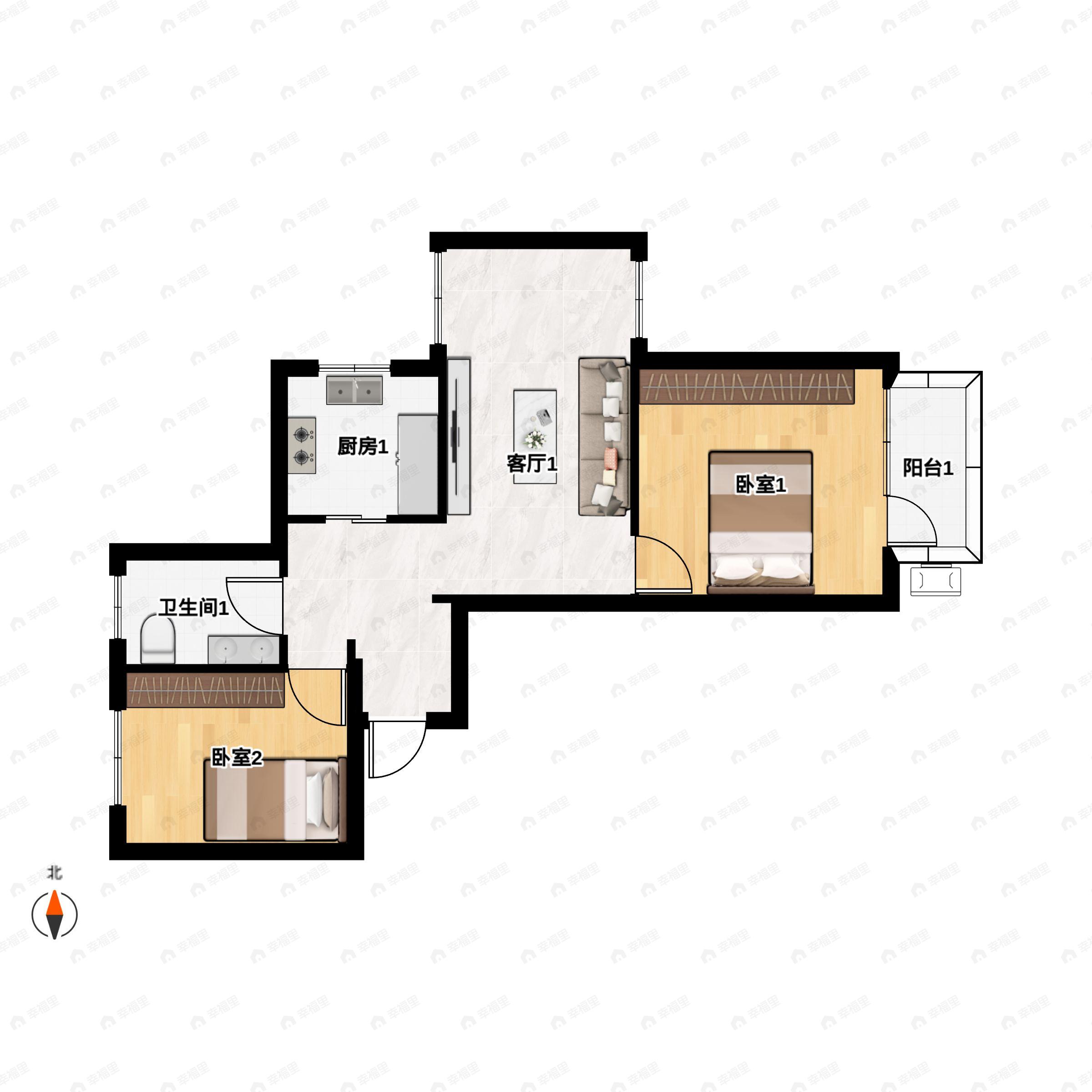 2室2厅1卫建面80平户型图