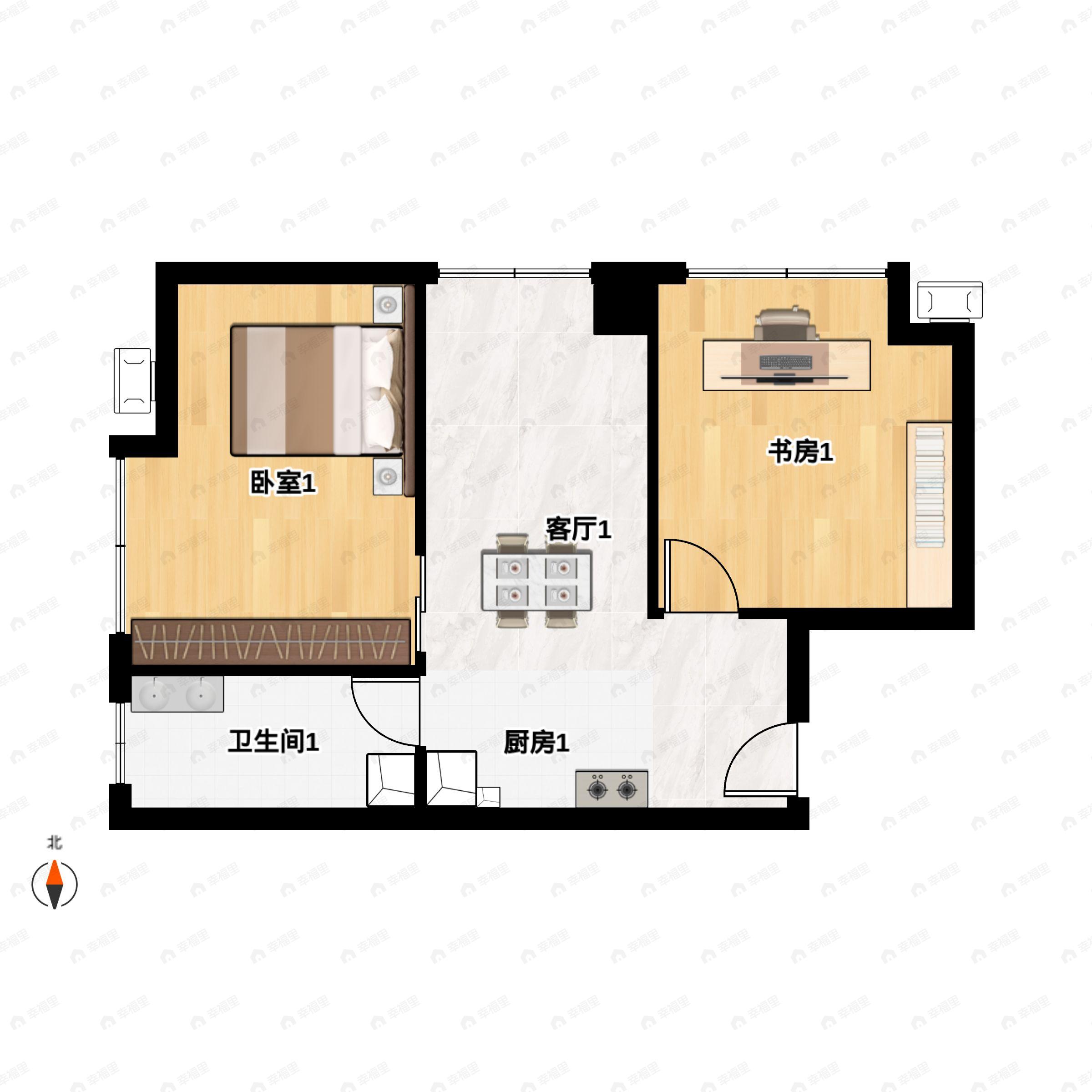 2室1厅1卫建面84平南户型图