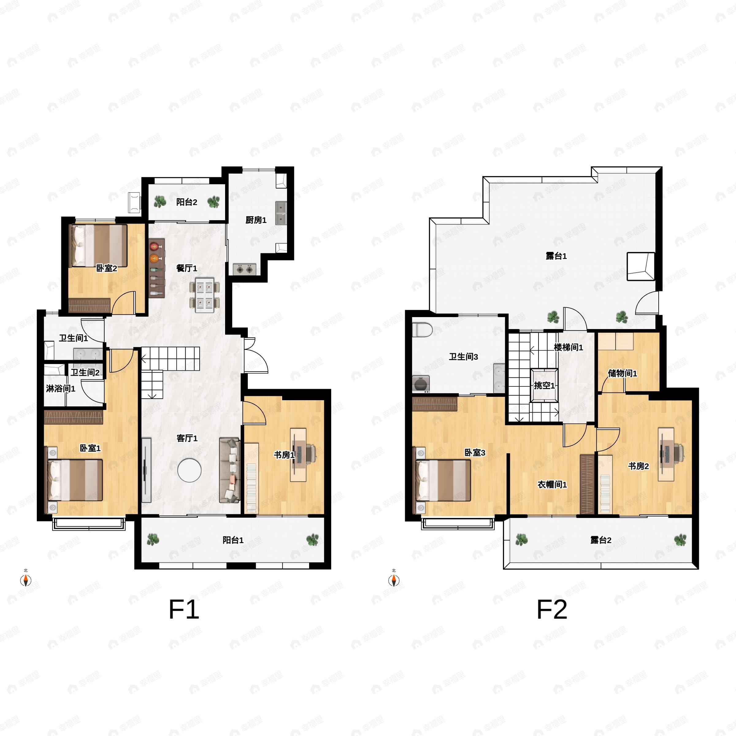 5室2厅3卫建面212平北|南户型图