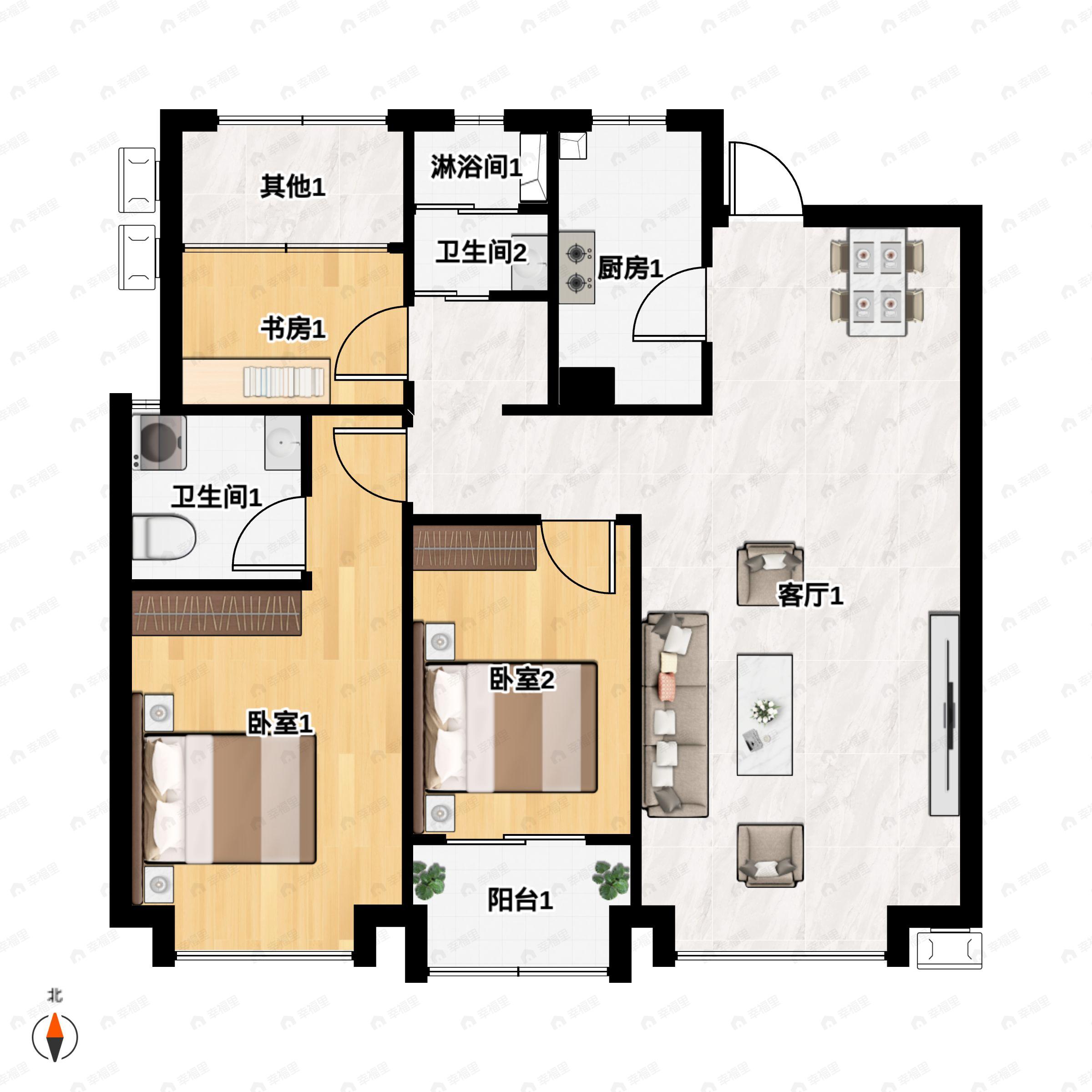 3室2厅2卫建面112平户型图