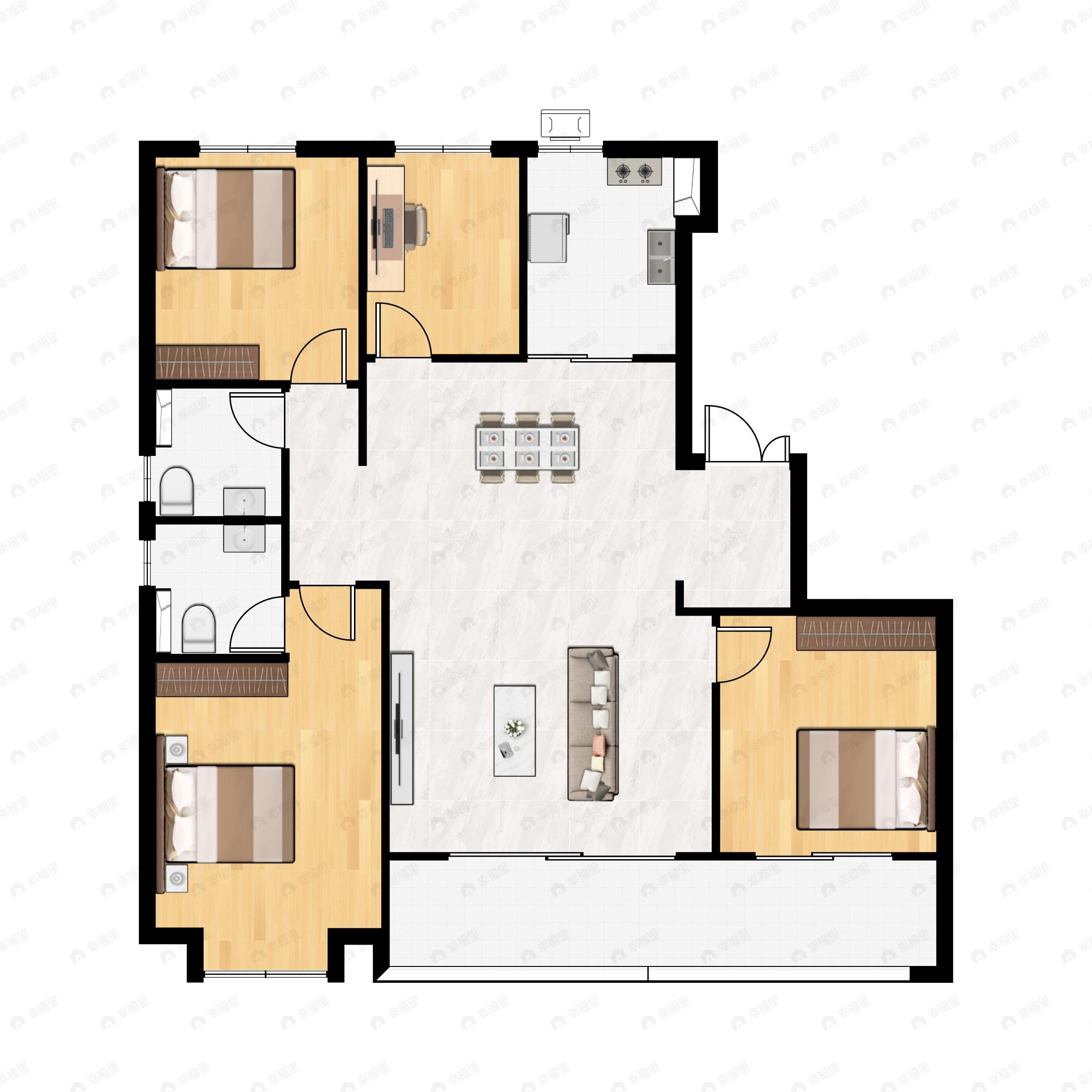 4室2厅2卫建面159m²南户型图