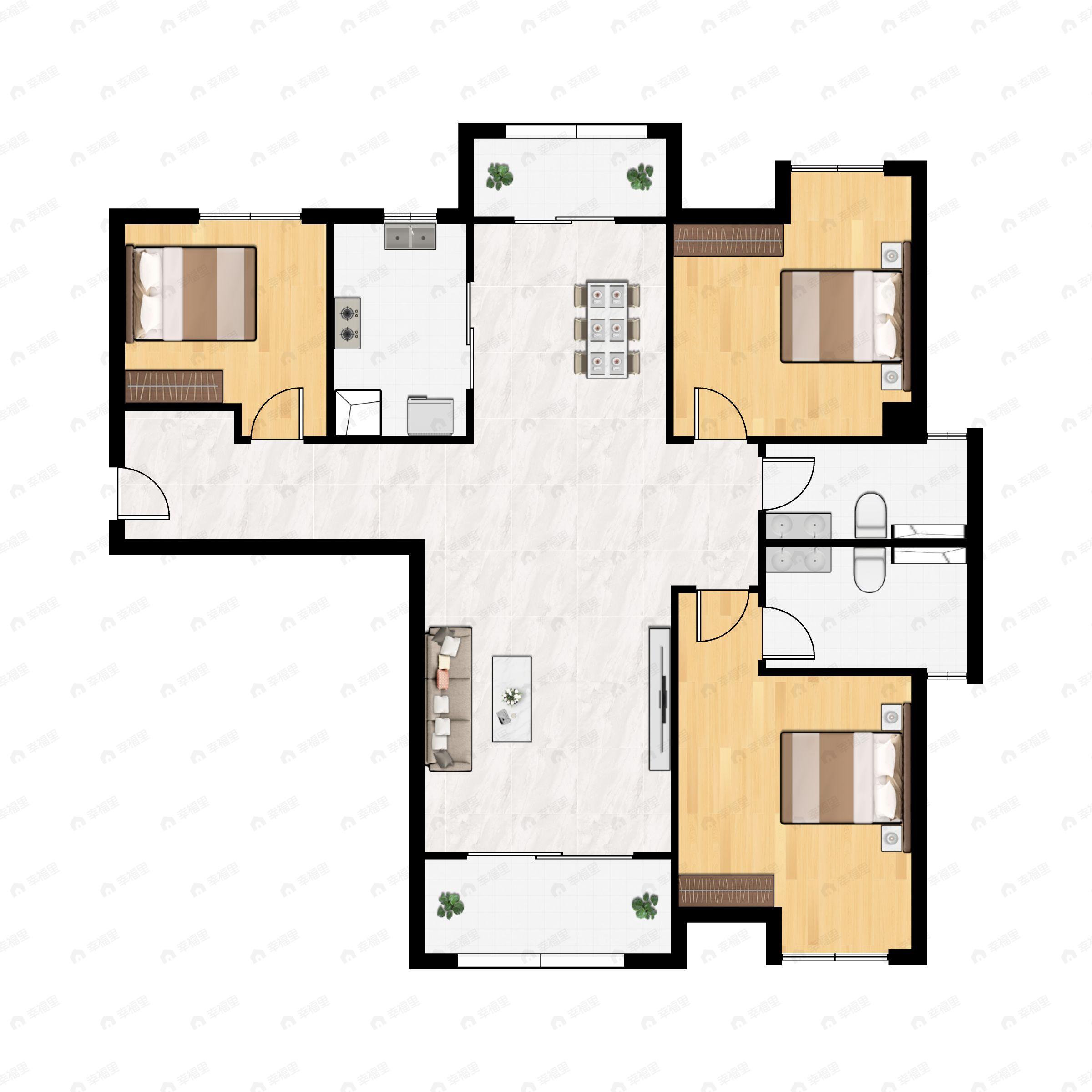 3室2厅2卫建面115平户型图