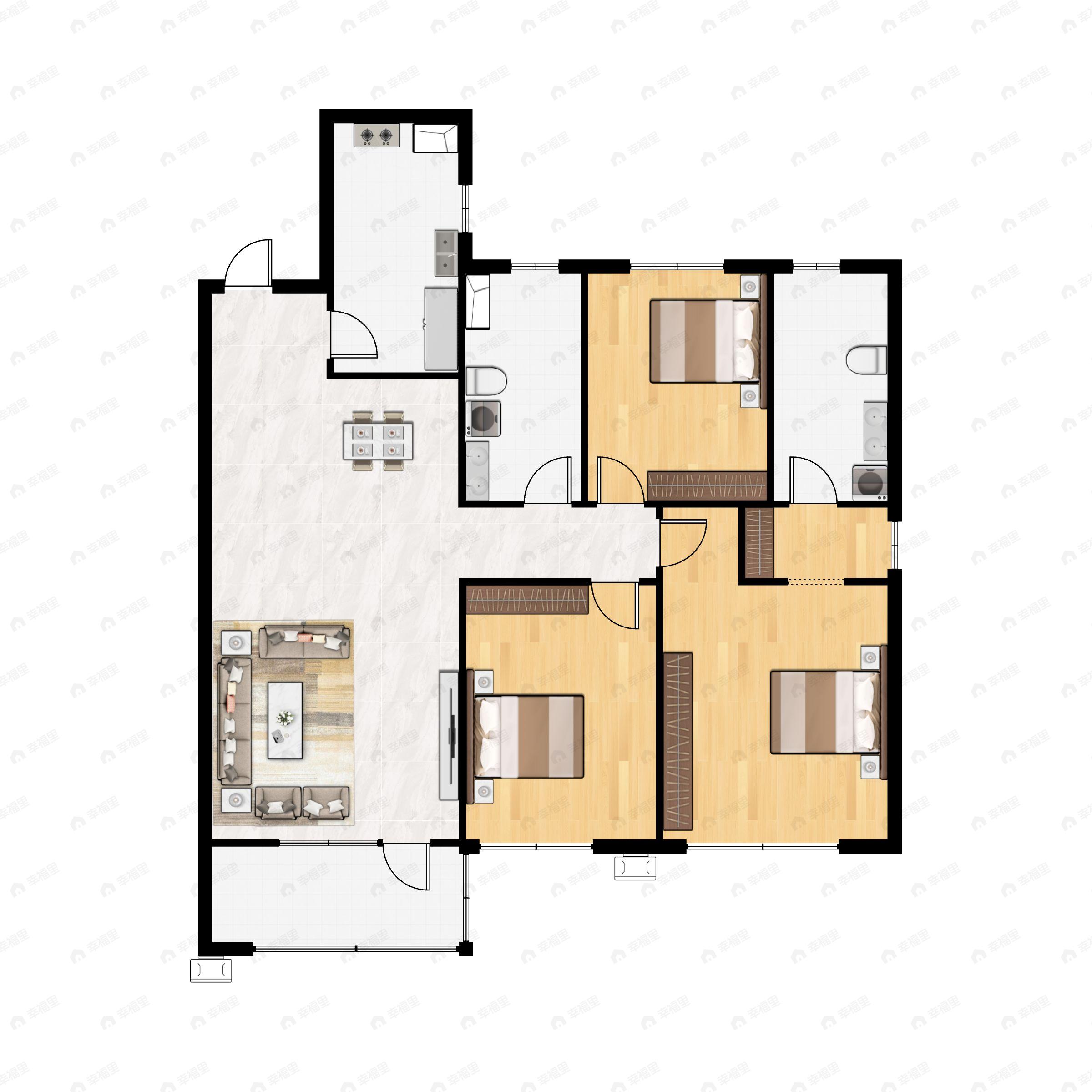 2室2厅2卫建面126平户型图