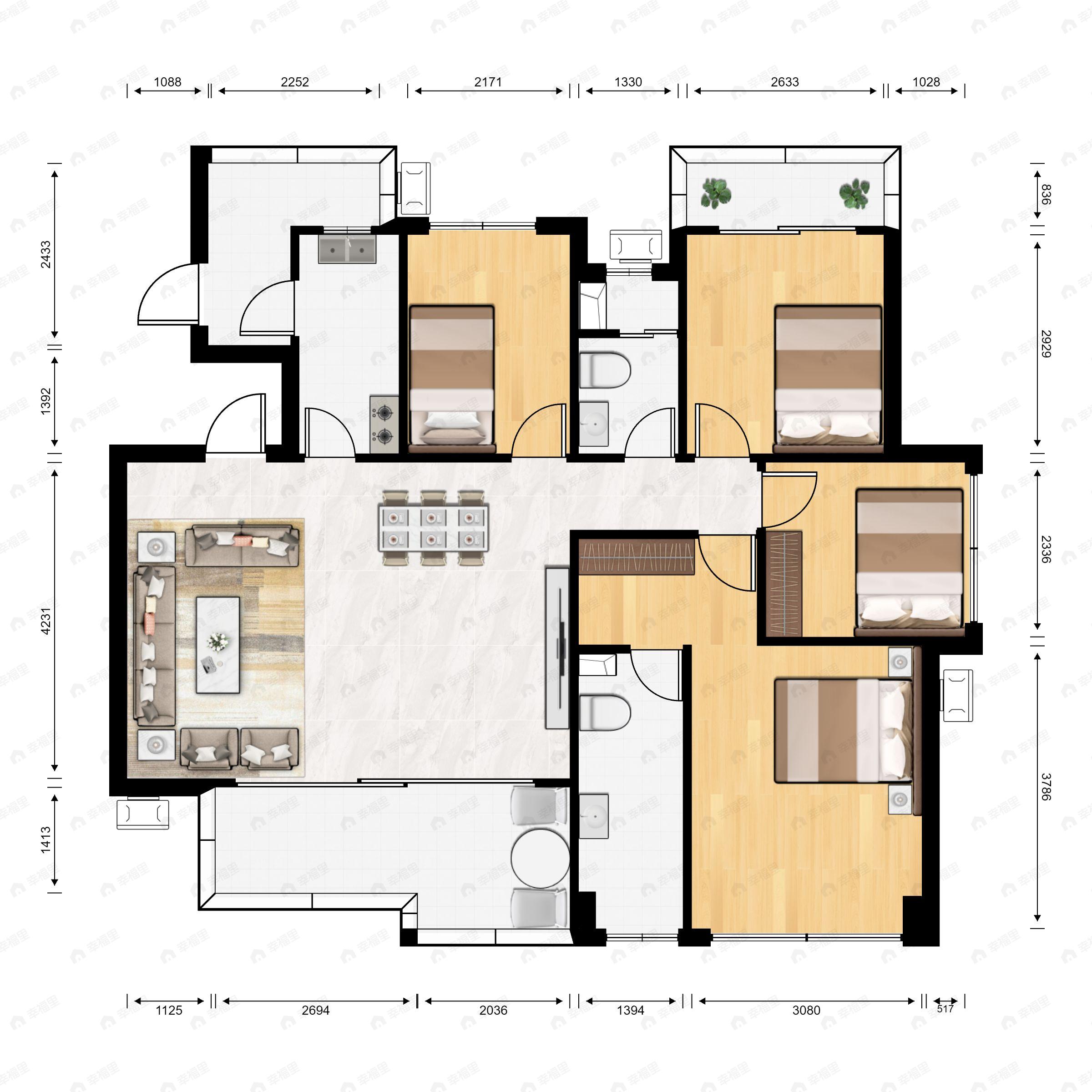4室2厅2卫建面141平undefined户型图