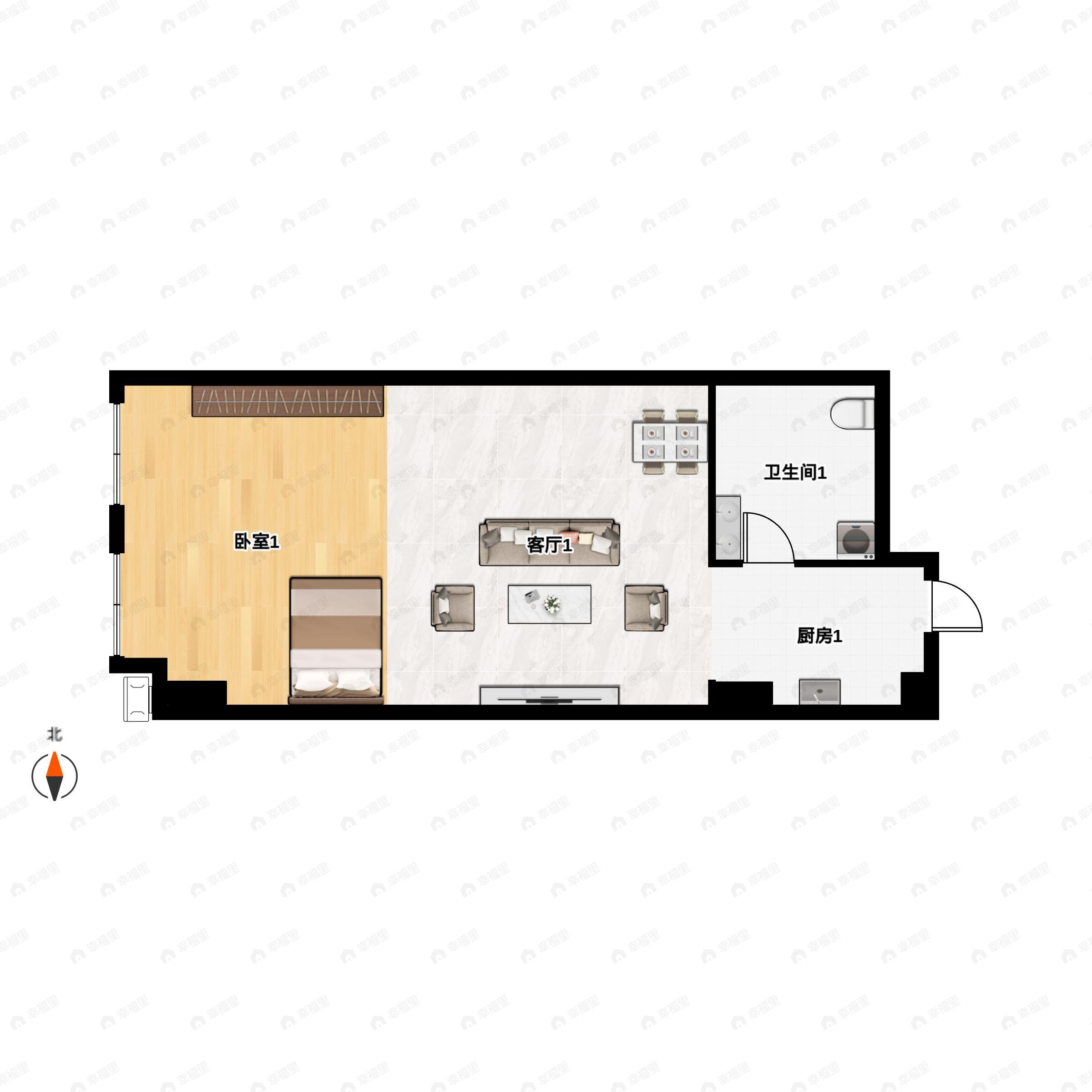 1室1厅1卫建面46m²东户型图