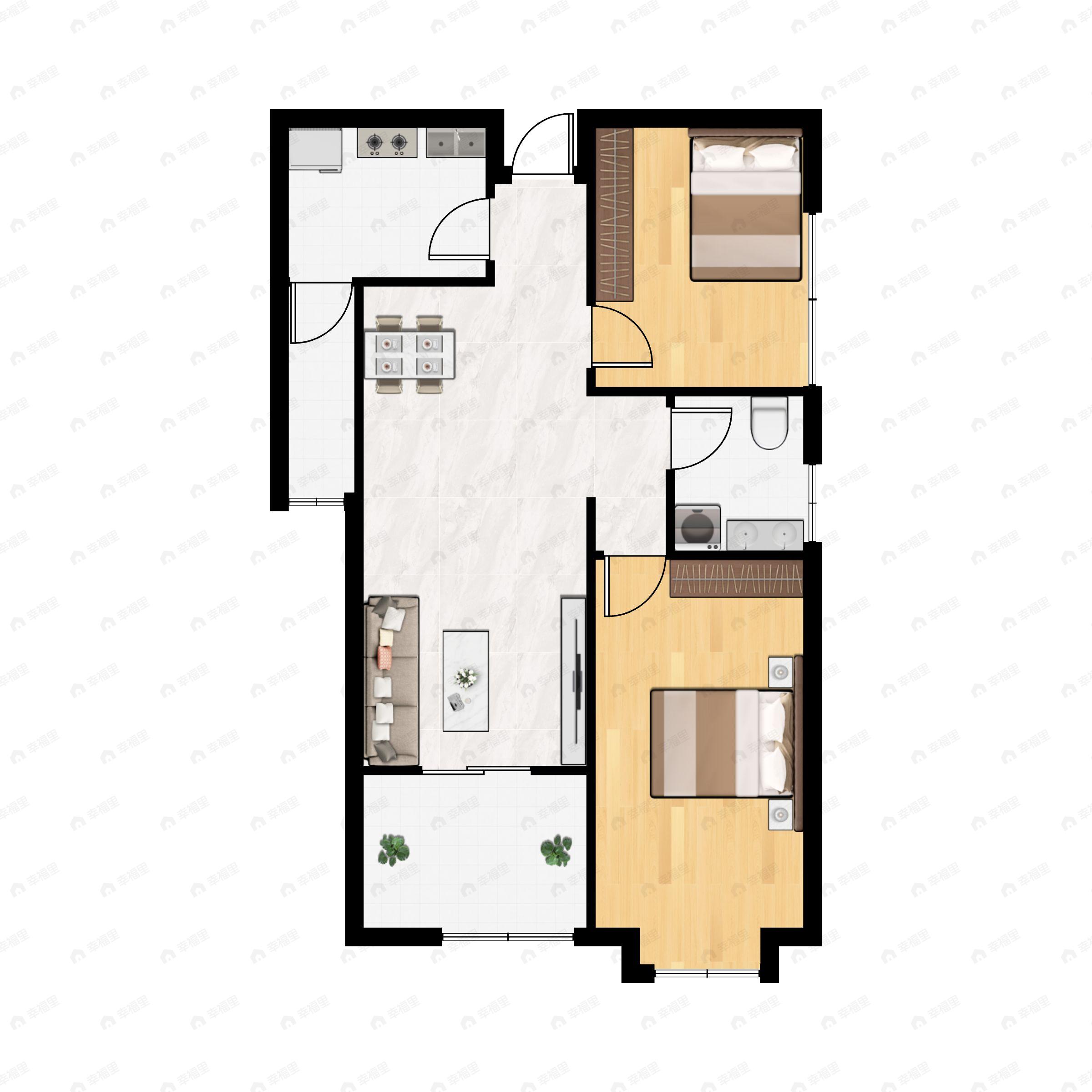 2室2厅1卫建面77平户型图
