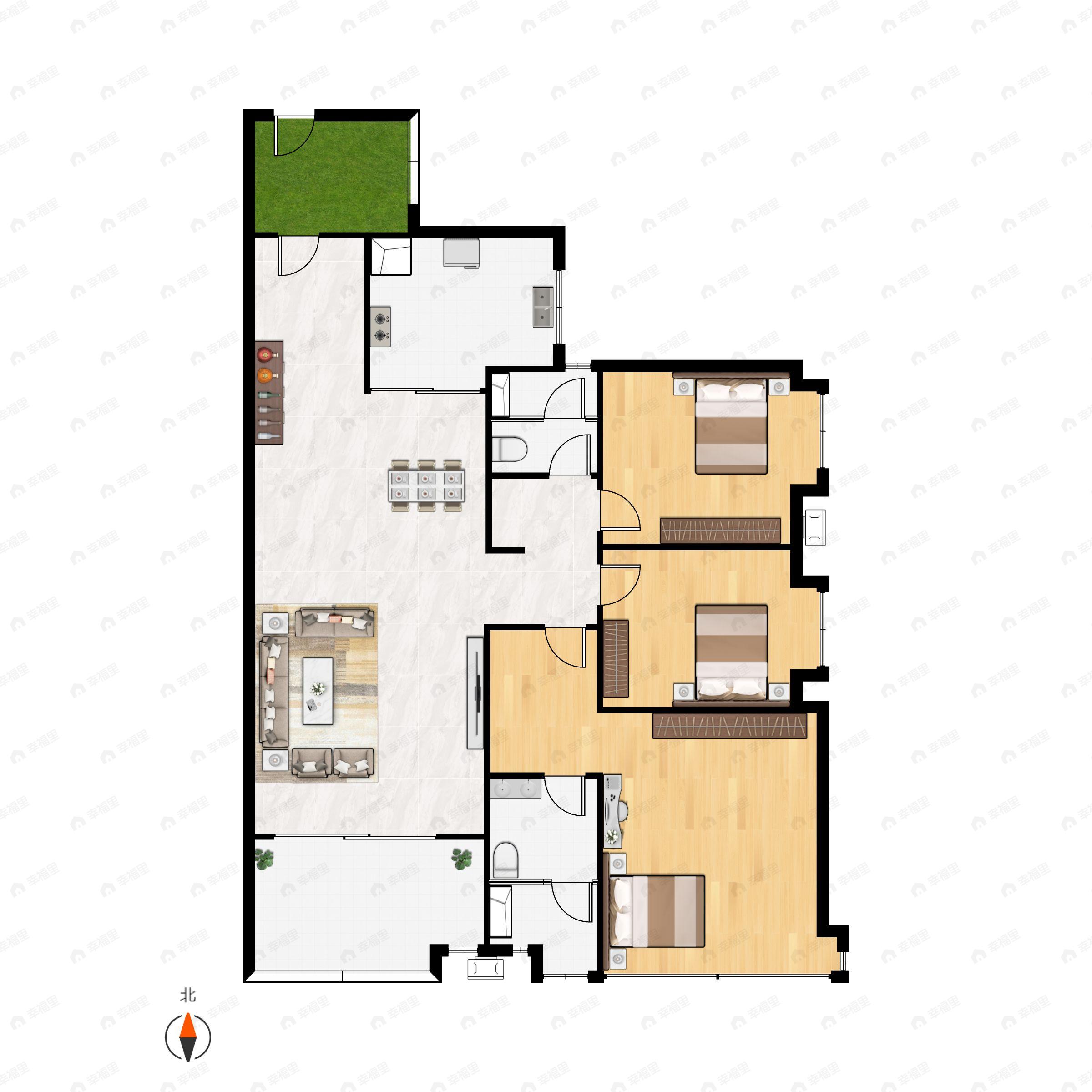 3室2厅2卫建面102平户型图