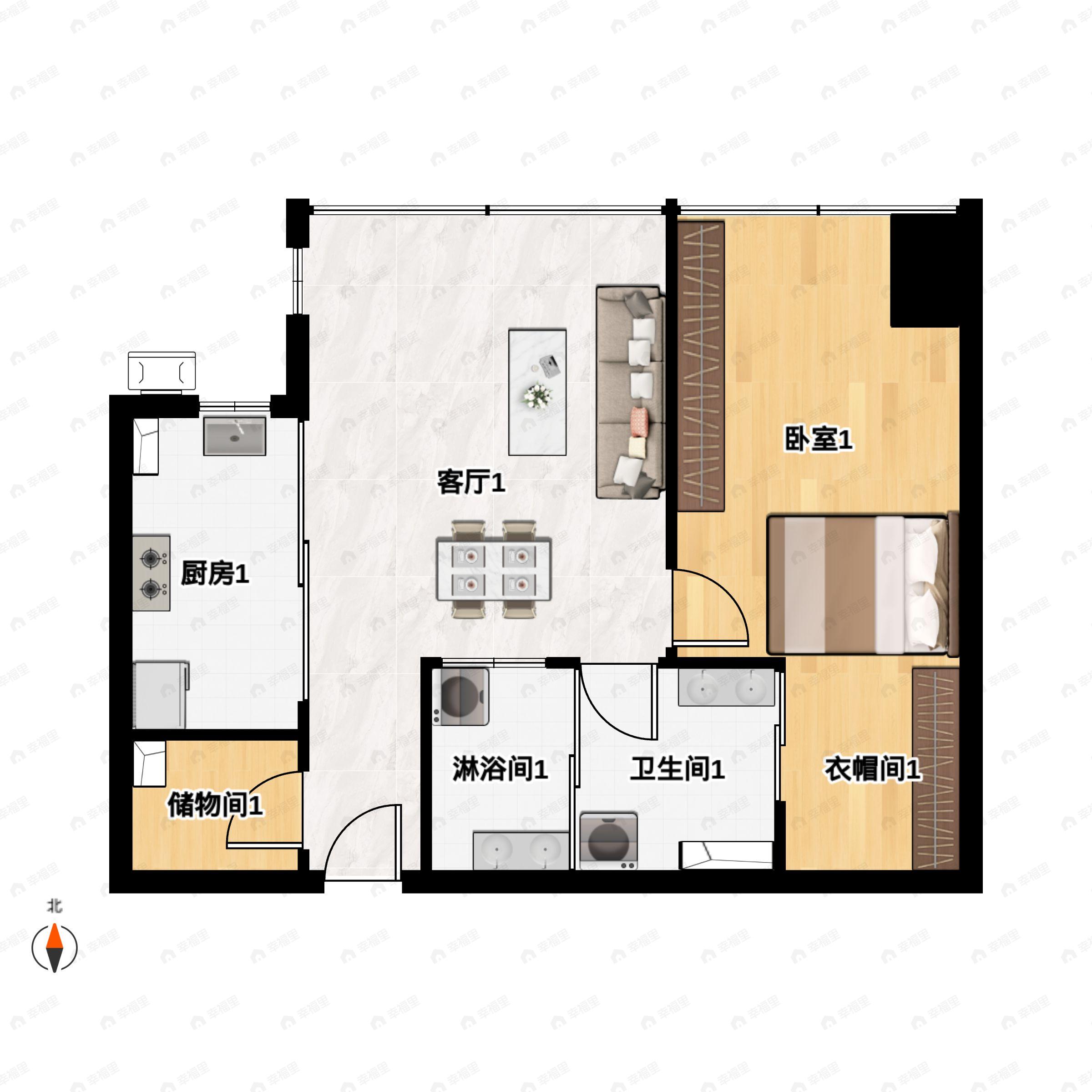 马场道57号1室2厅1卫户型图