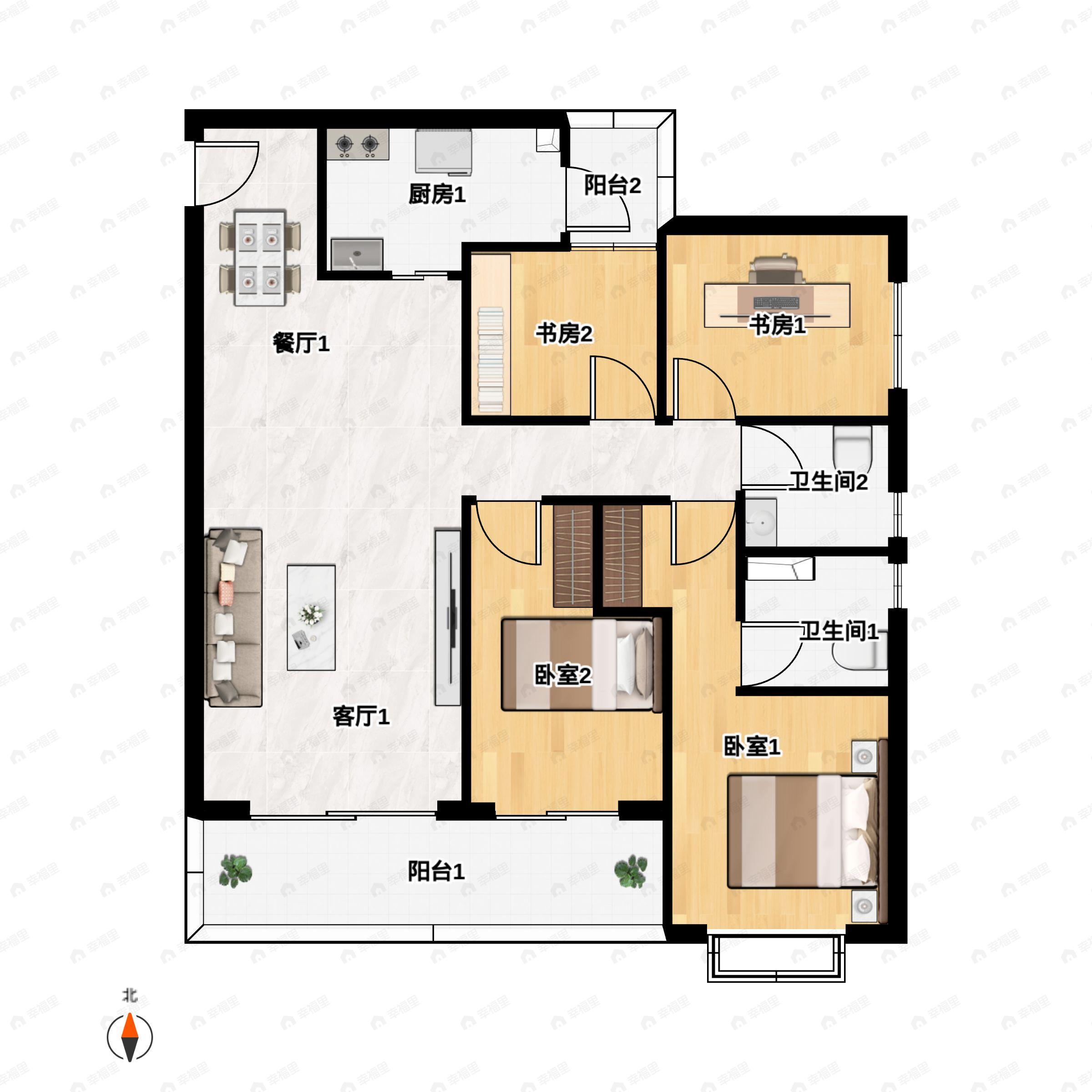 4室2厅2卫建面140平南|东南户型图