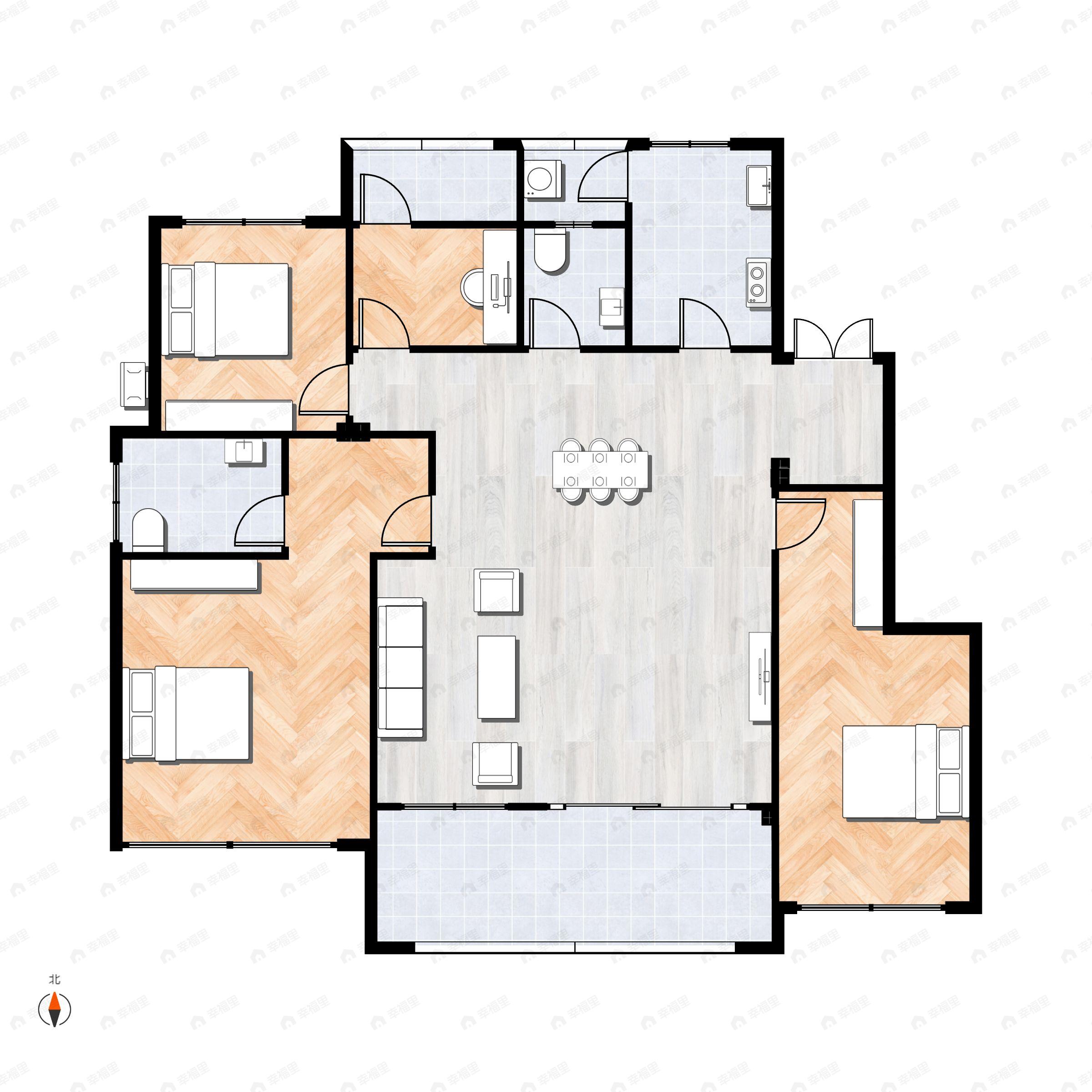 4室2厅2卫建面145平南户型图