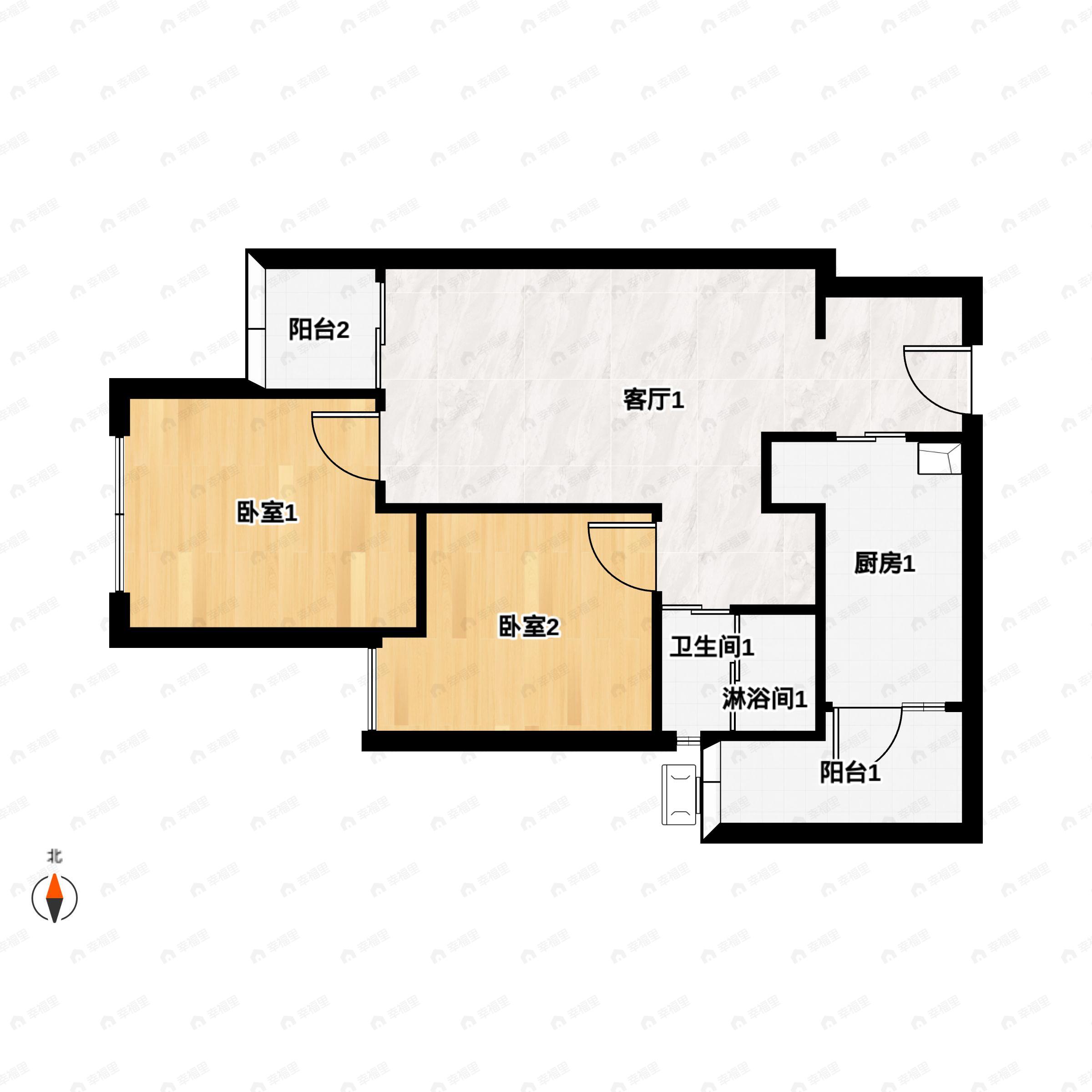 2室2厅1卫建面61平户型图