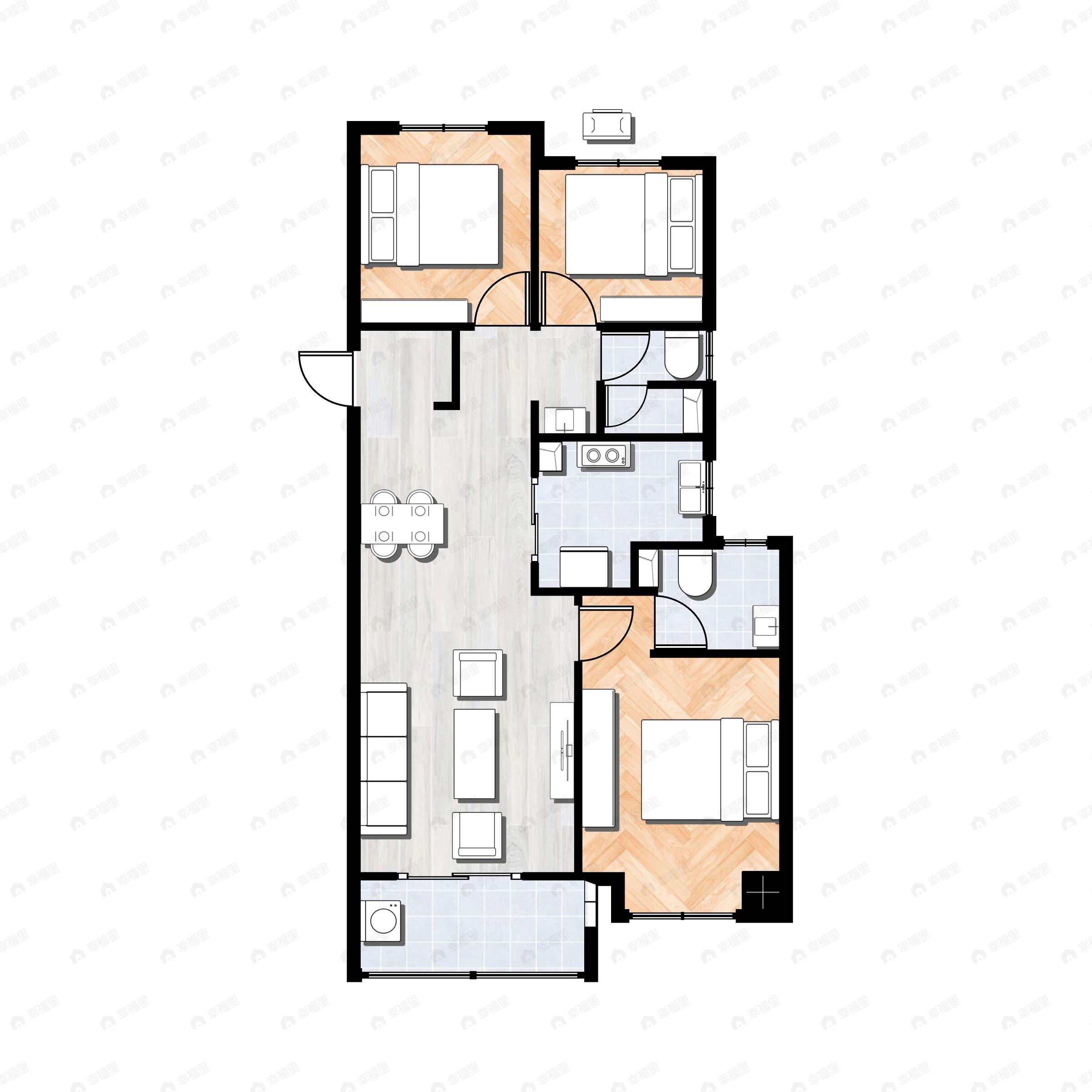 3室2厅2卫建面108平户型图