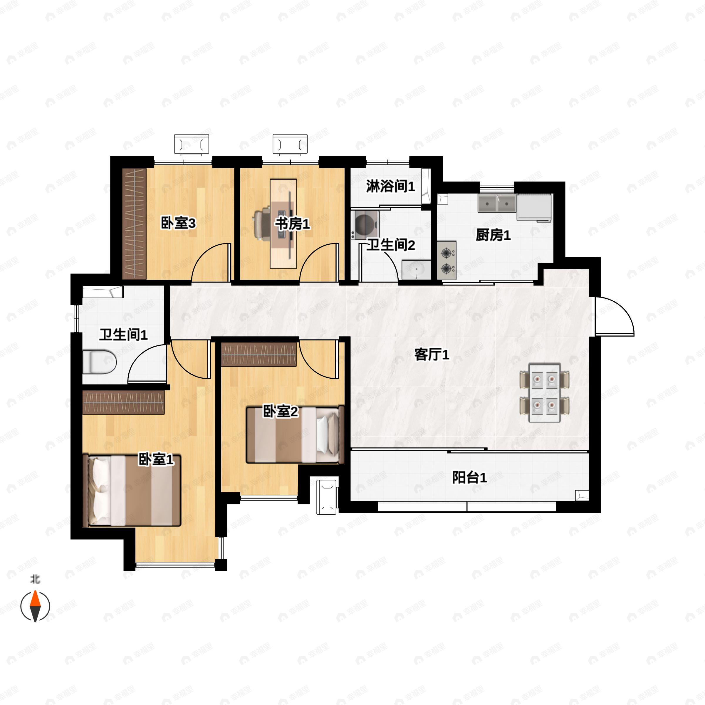 4室2厅2卫建面100平户型图