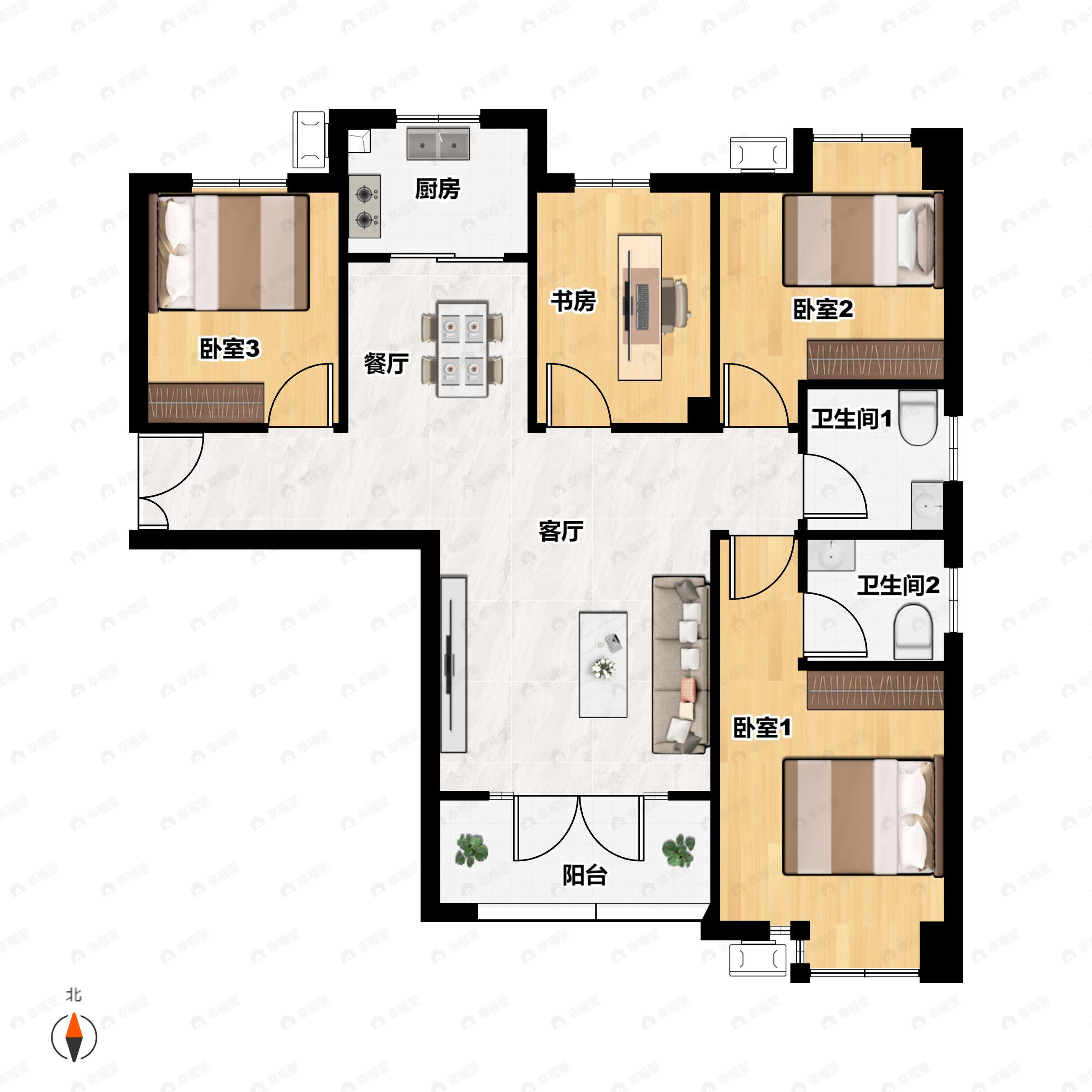 4室2厅2卫建面118平户型图