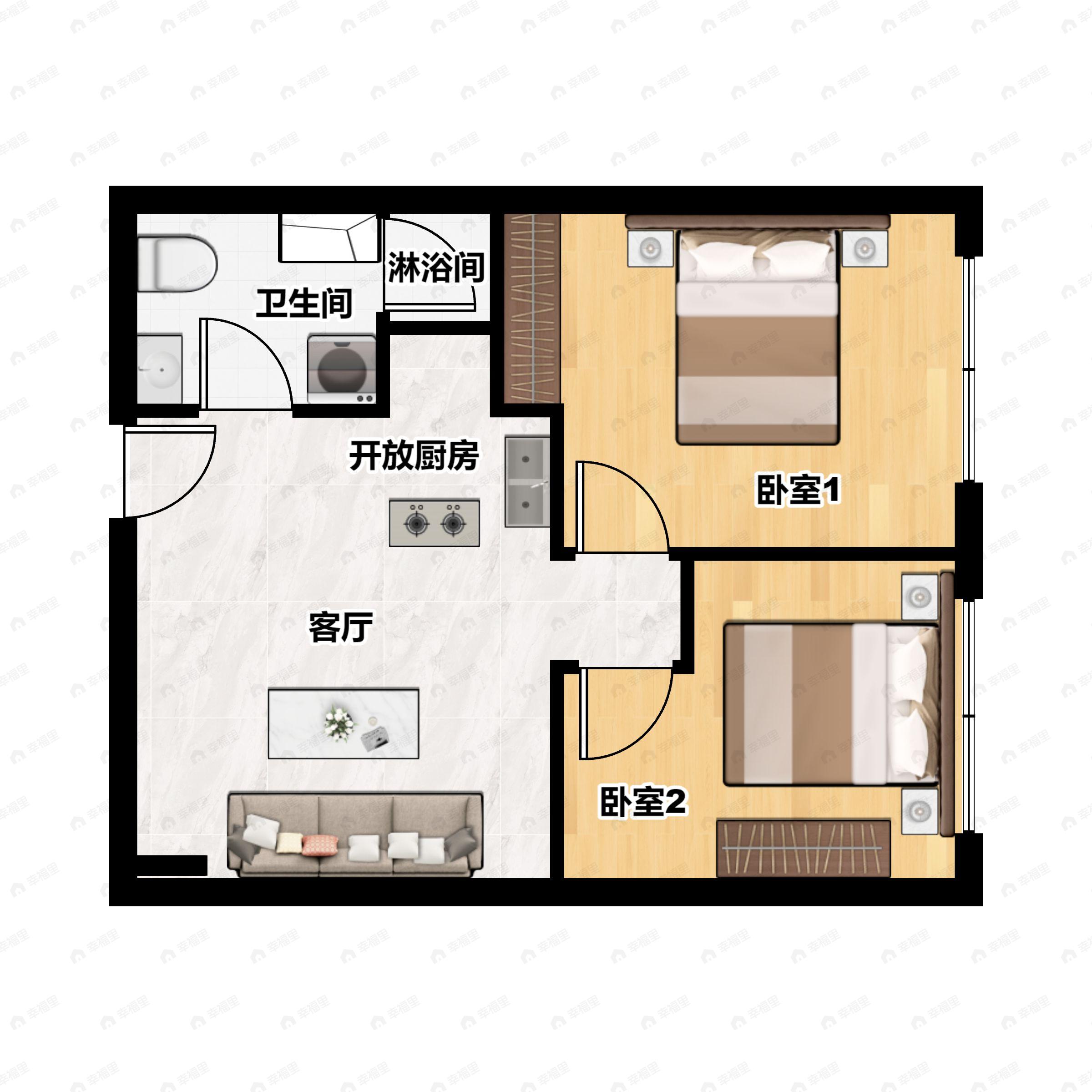 1室1厅1卫建面55平户型图