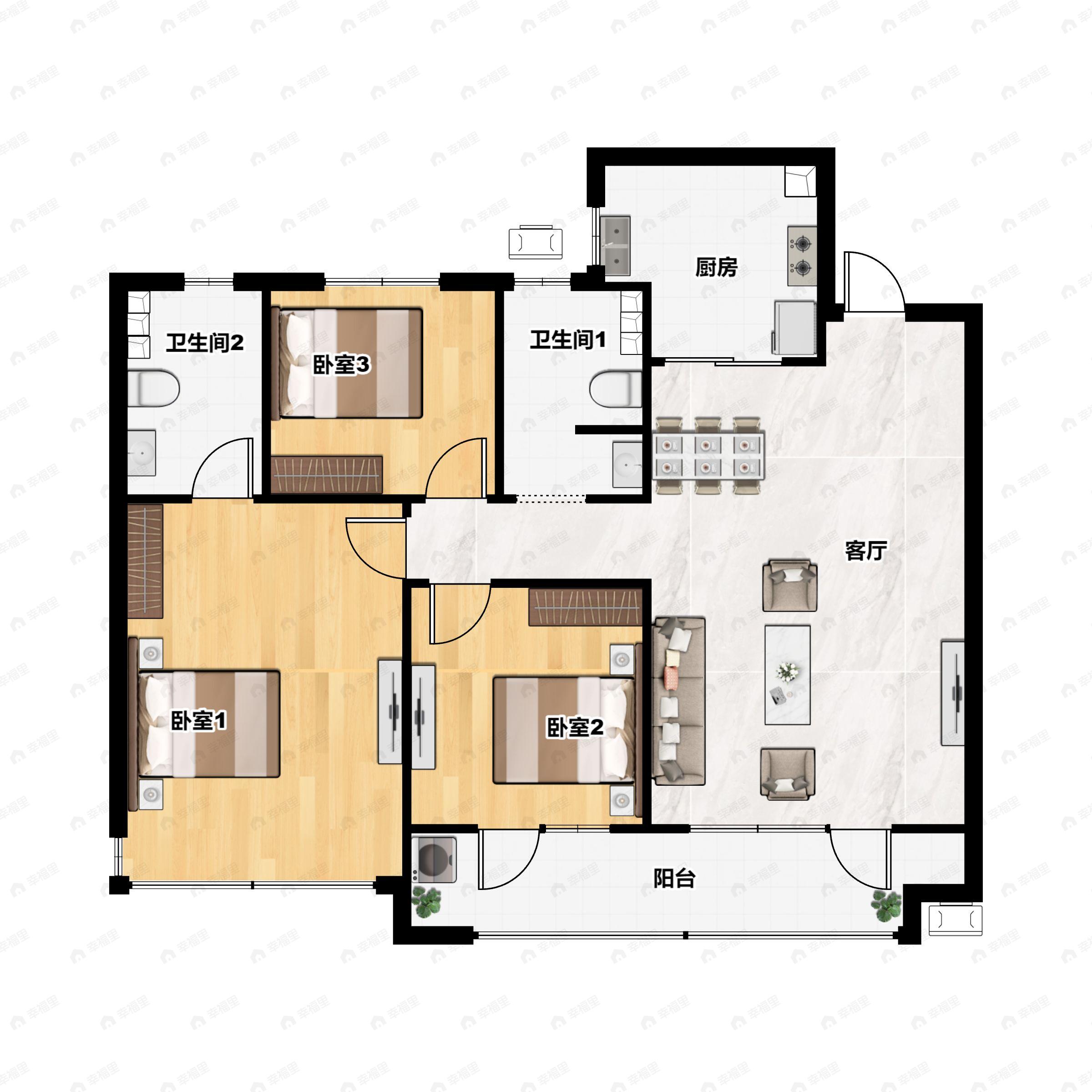 3室2厅2卫建面117平户型图