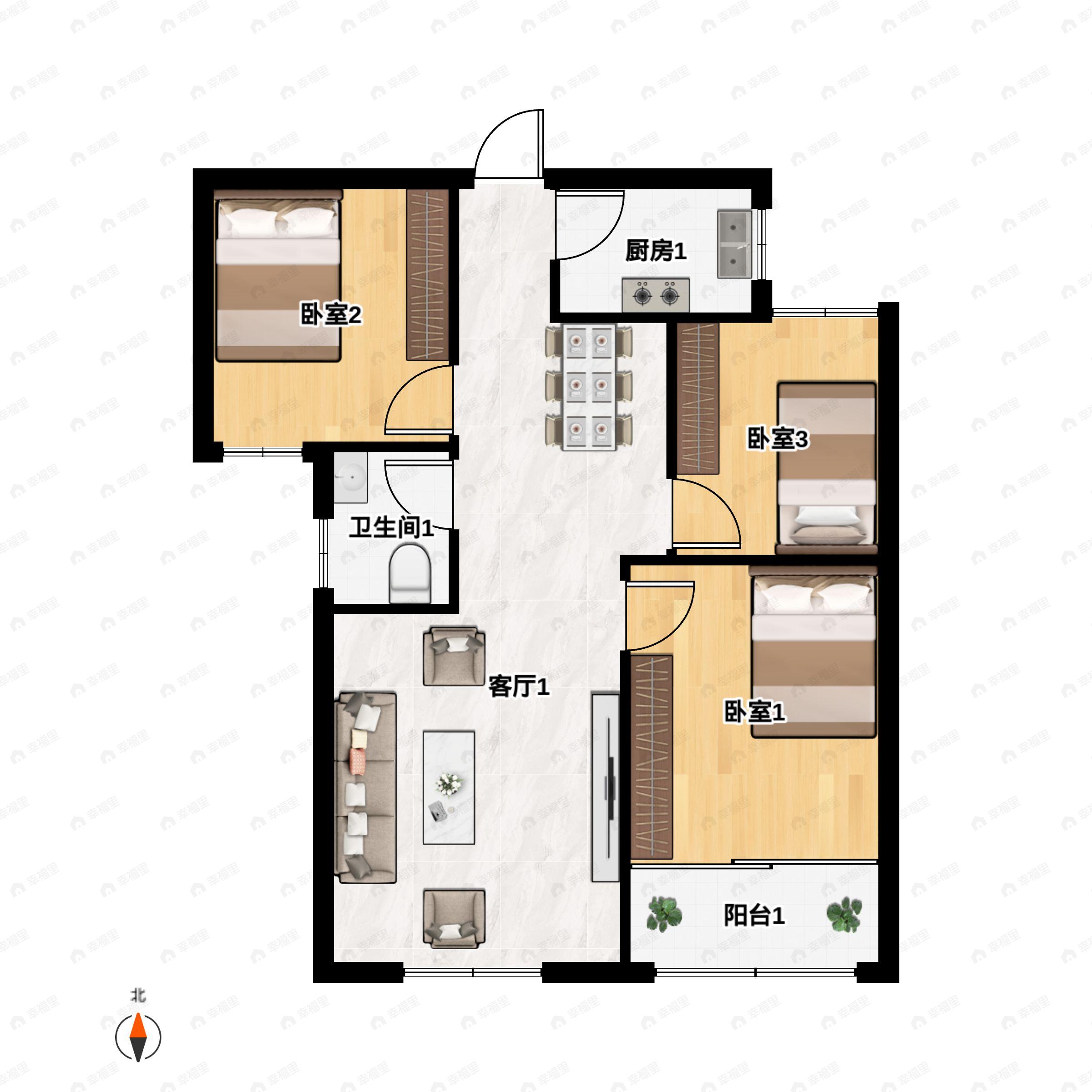 3室2厅1卫建面108平户型图