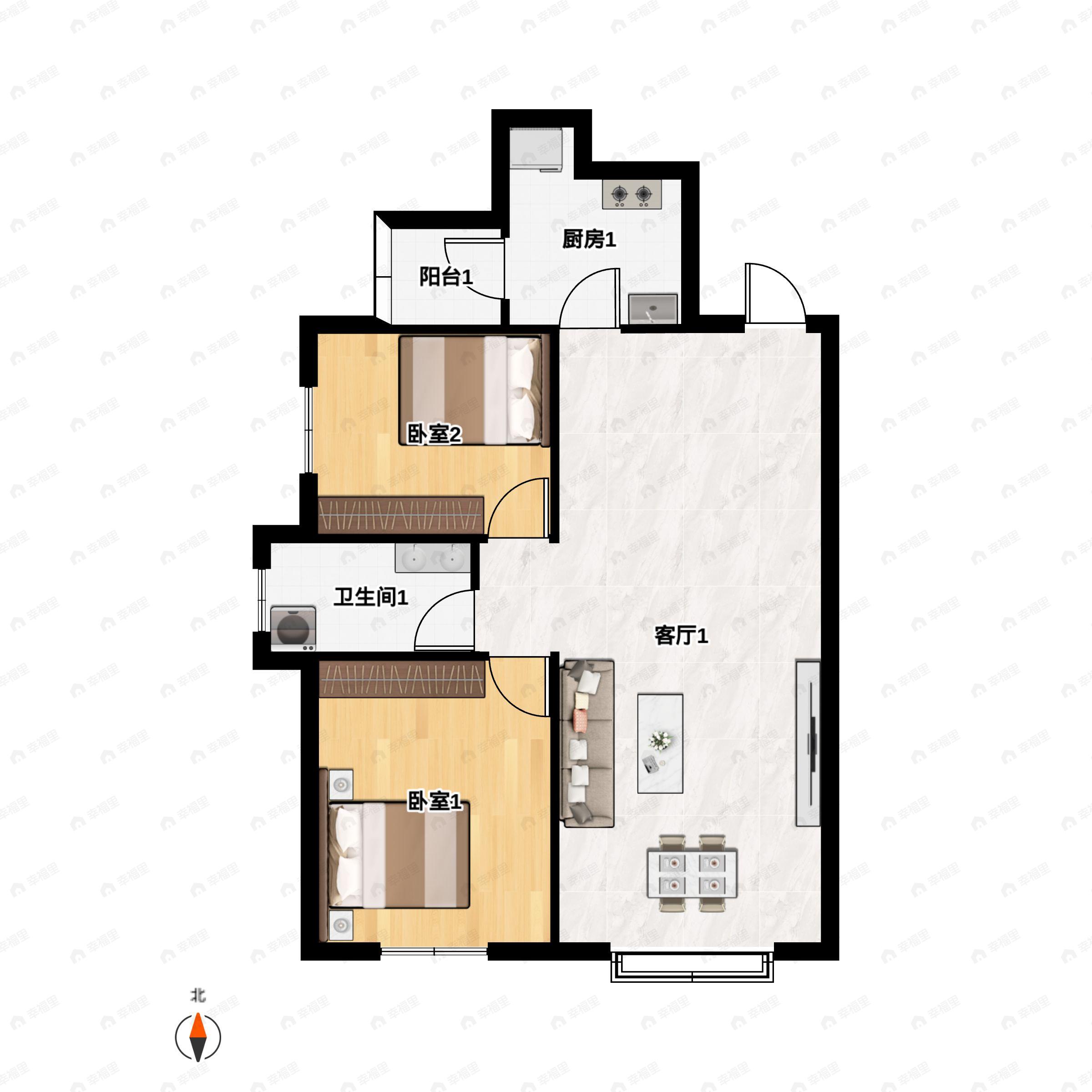 荣华城2室2厅1卫户型图