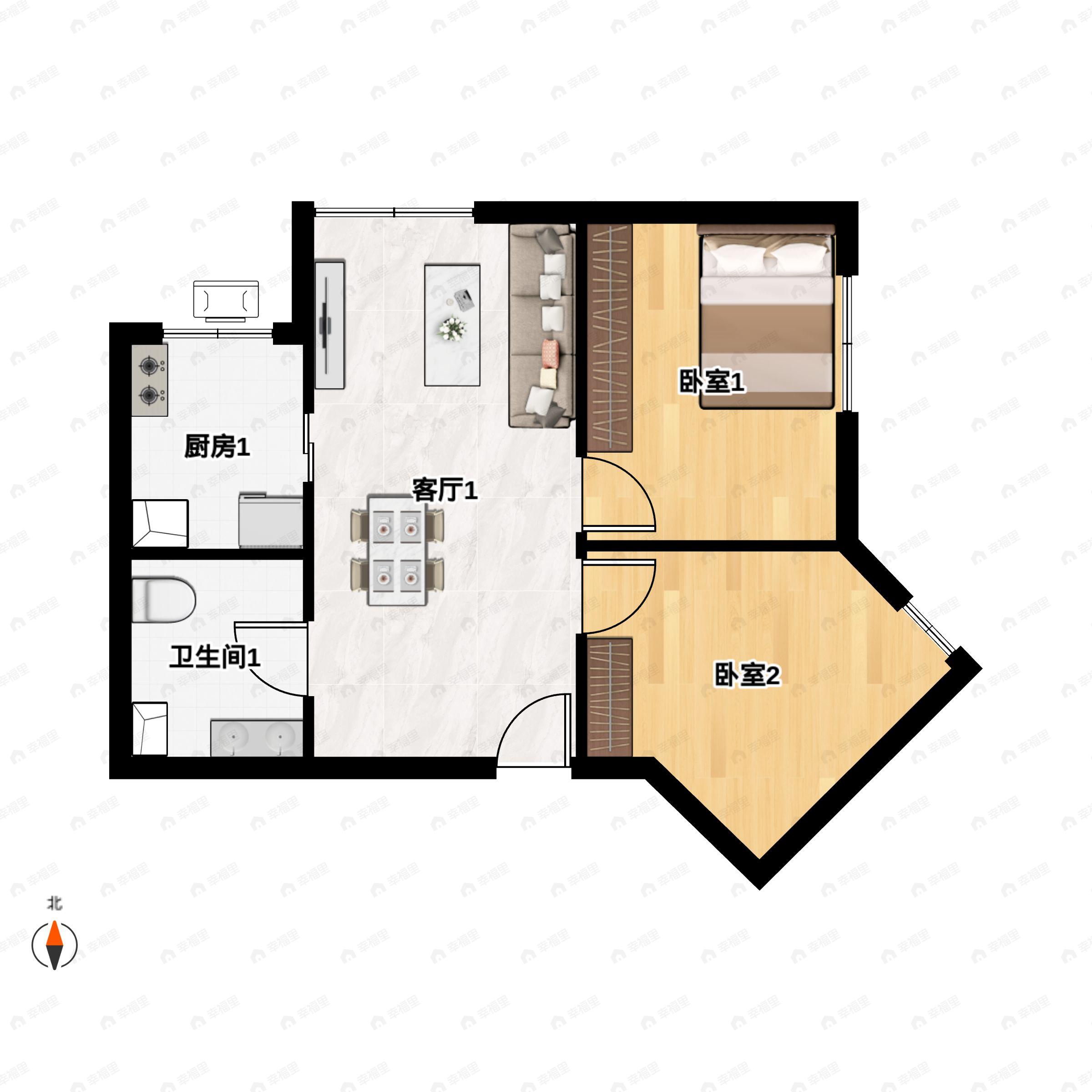 中交海河公馆2室1厅1卫户型图
