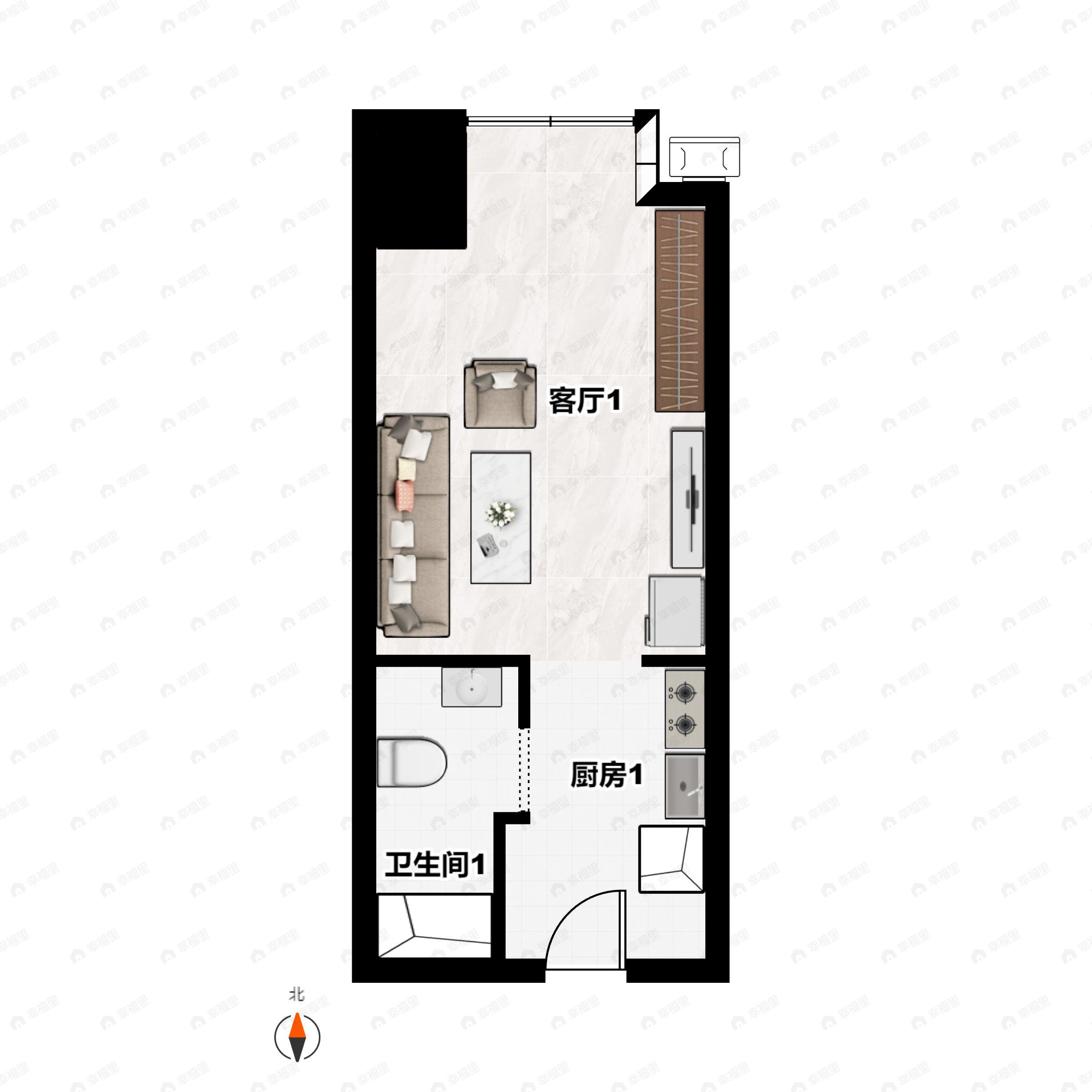 1室1厅1卫建面49平户型图