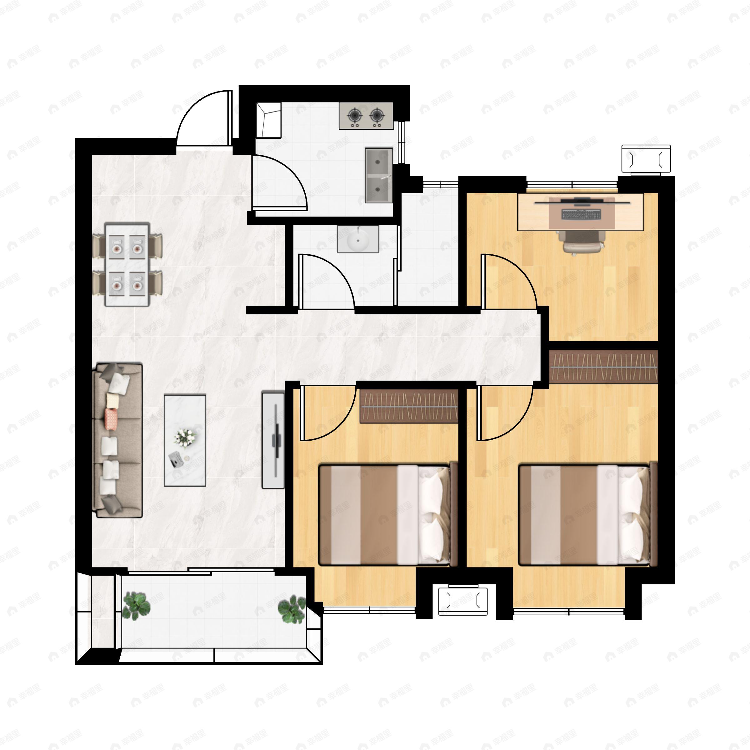 保利和光3室2厅1卫户型图