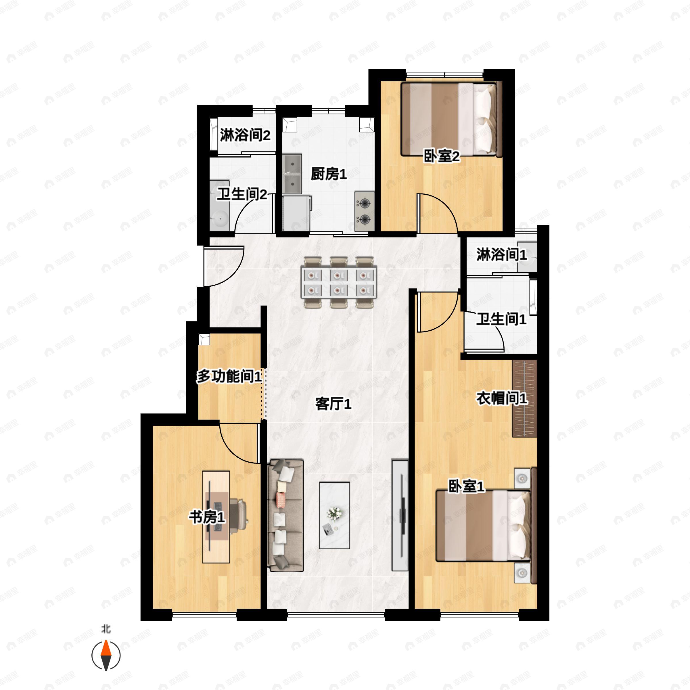 建发·观堂府3室2厅2卫户型图