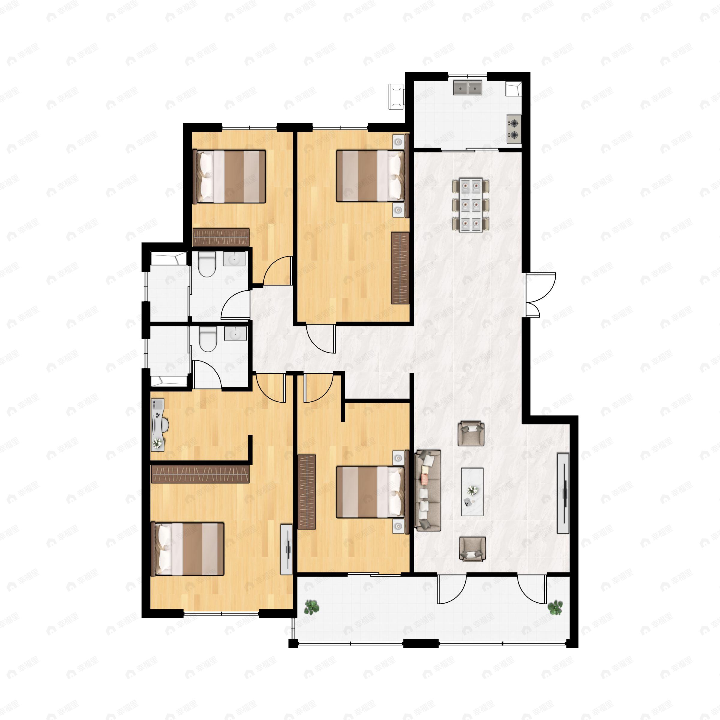 4室2厅2卫建面165平南|北户型图