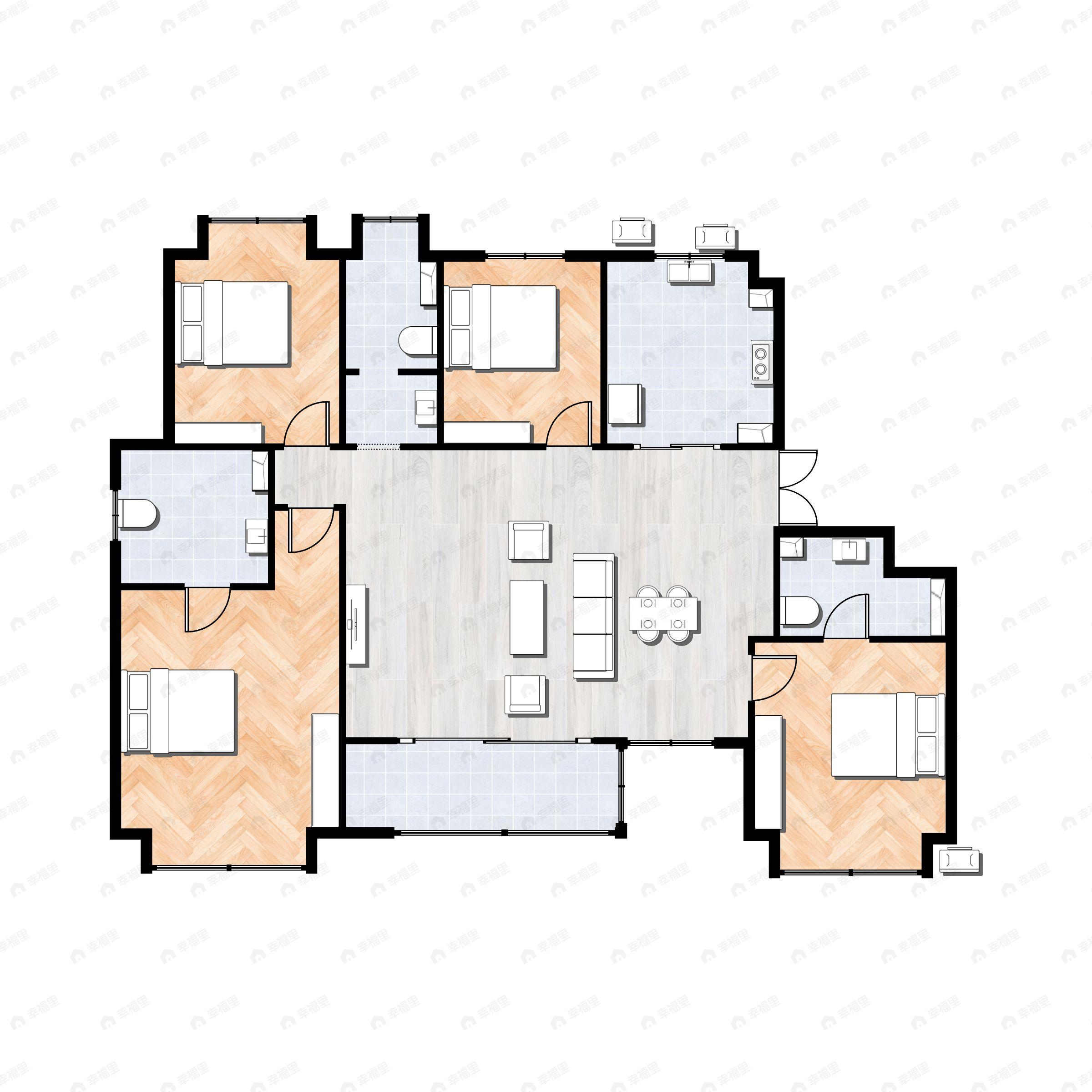 4室2厅3卫建面176平南户型图