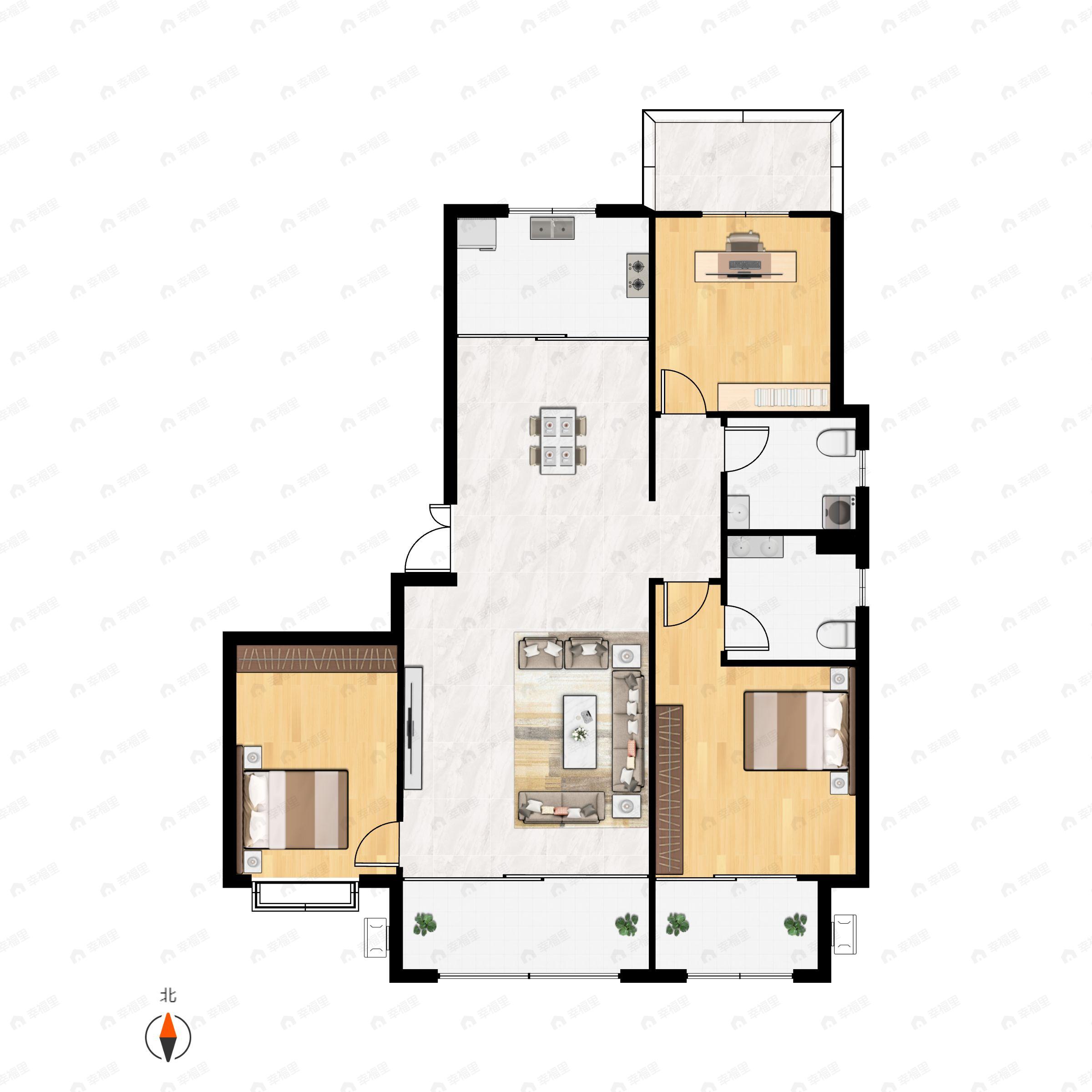 3室2厅2卫建面137平南户型图