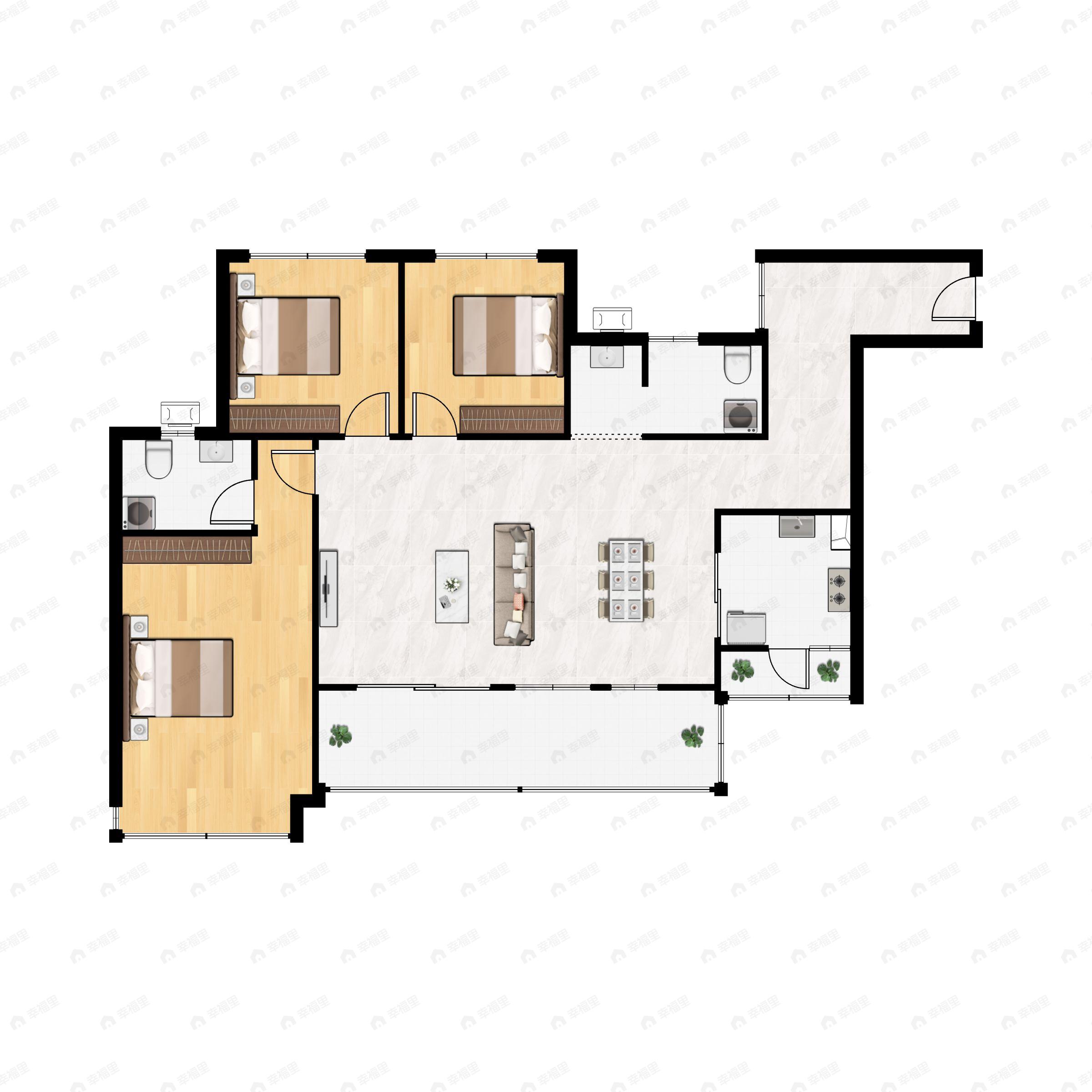 3室2厅2卫建面125平户型图