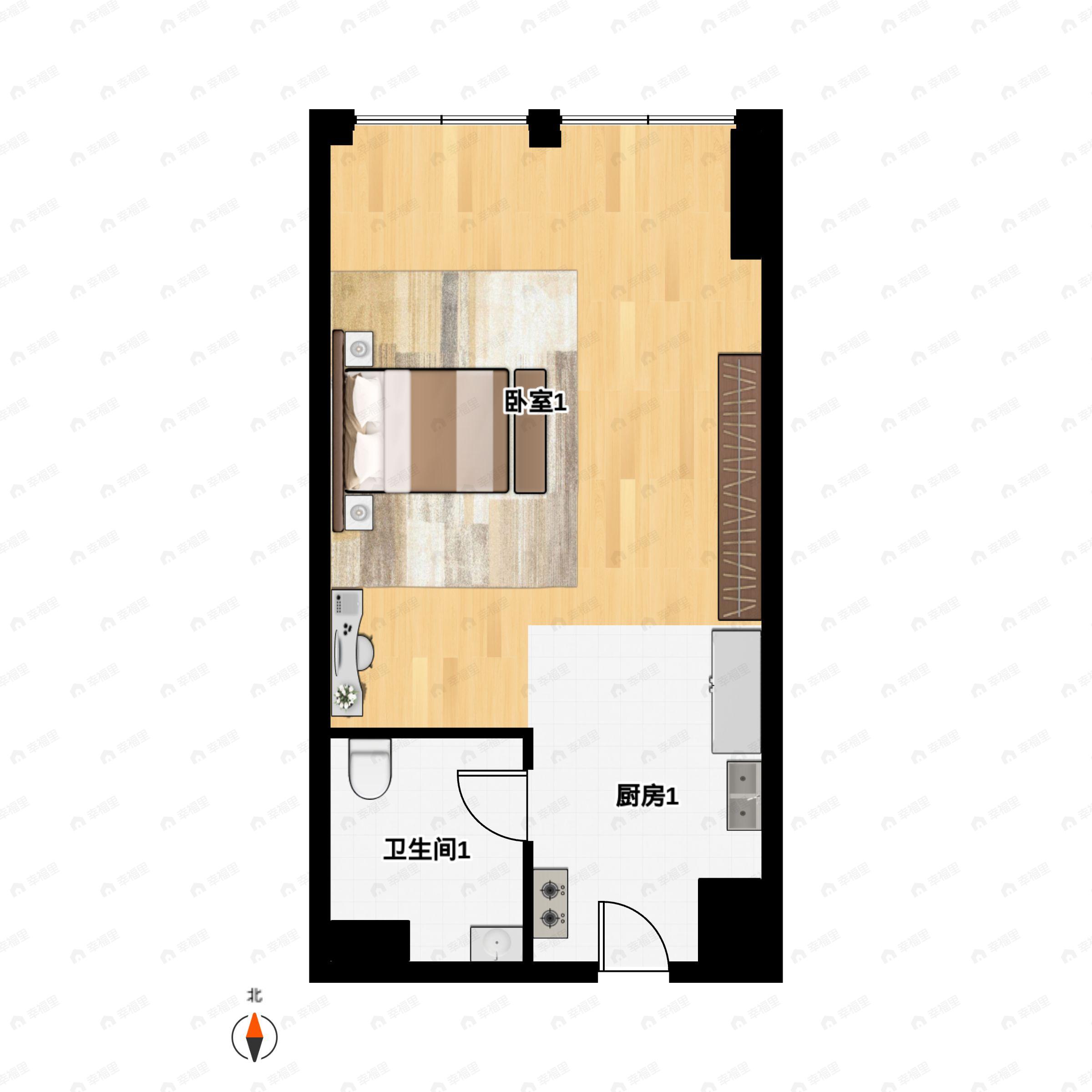 1室1厅1卫建面48平户型图
