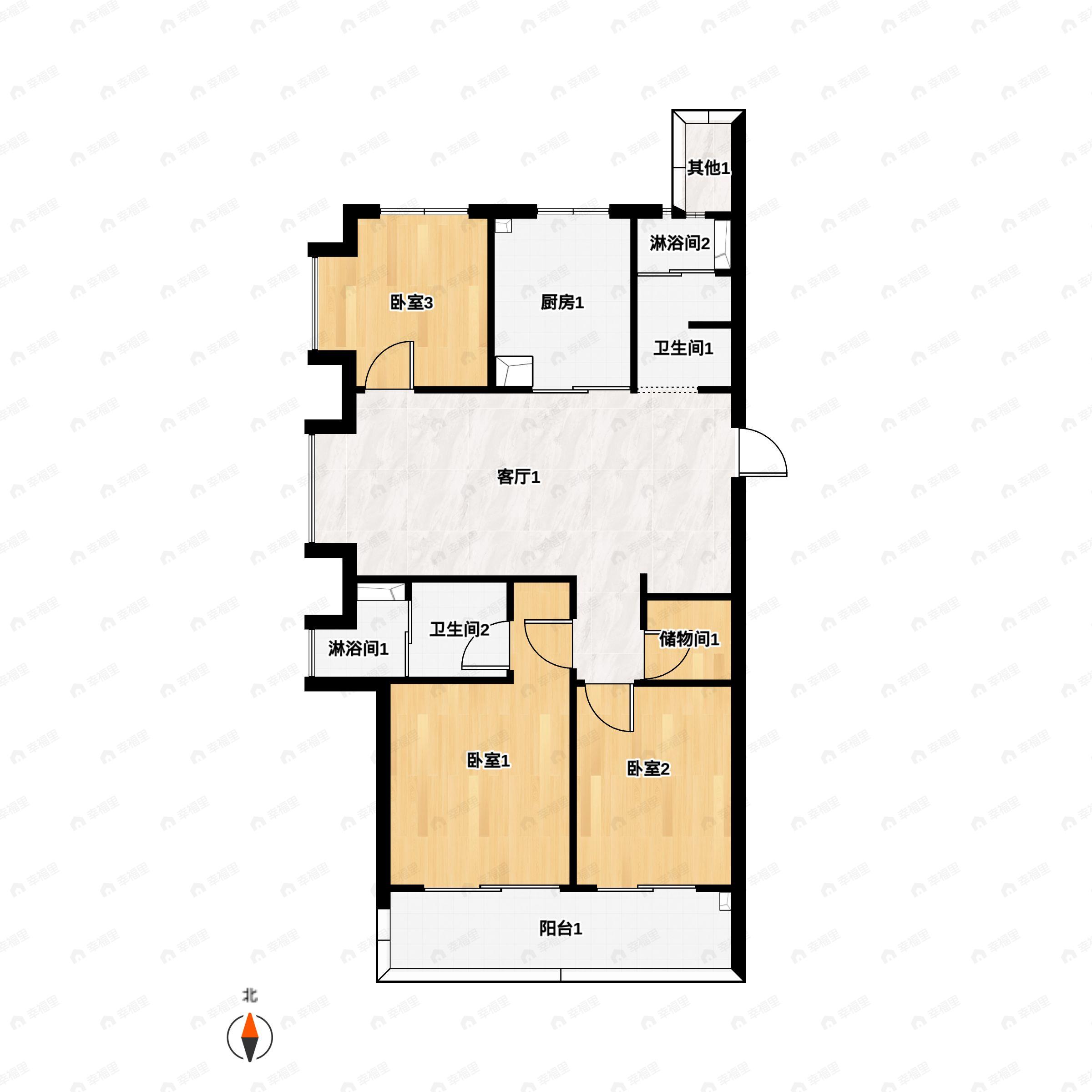 3室2厅2卫建面114平户型图