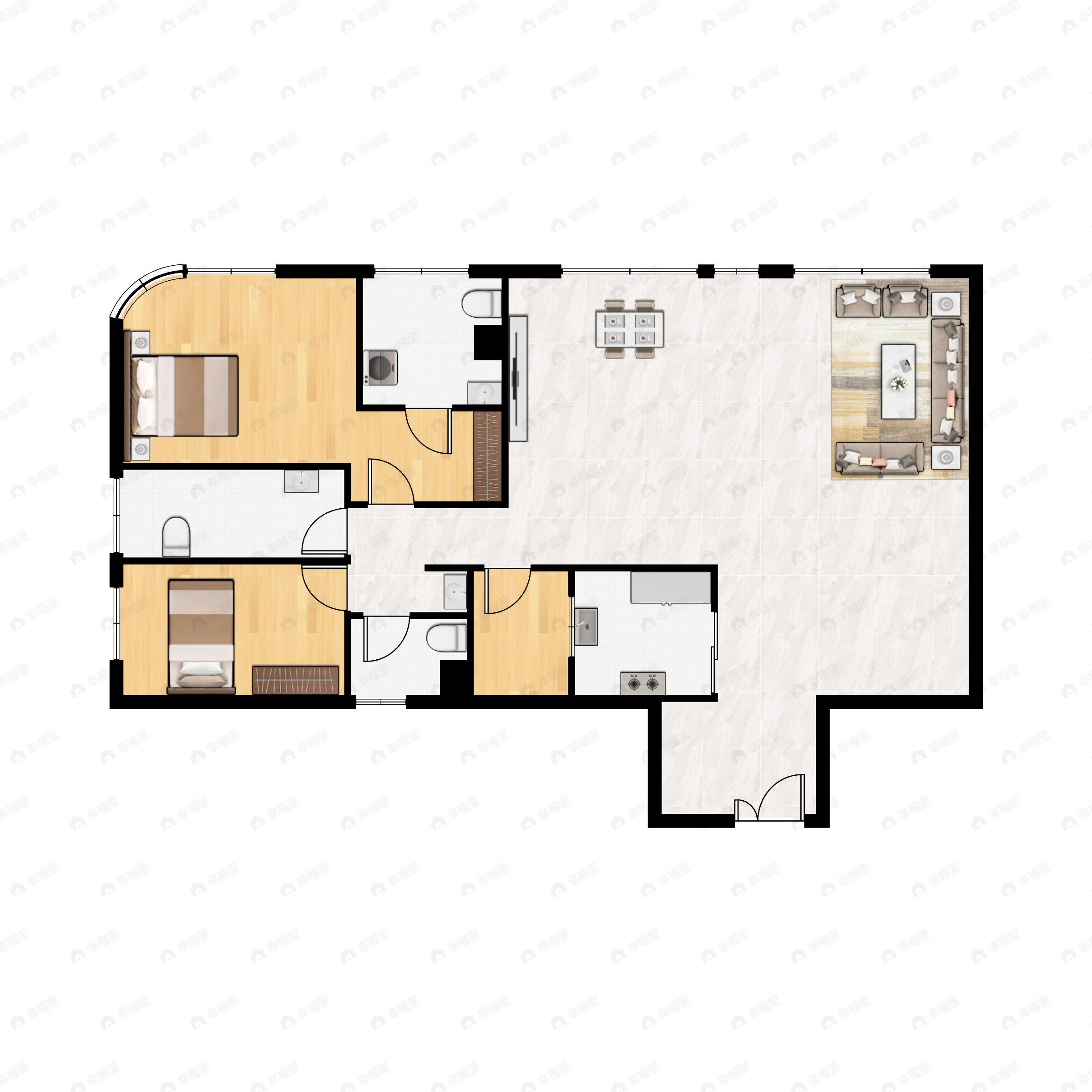 3室2厅2卫建面159m²东南户型图