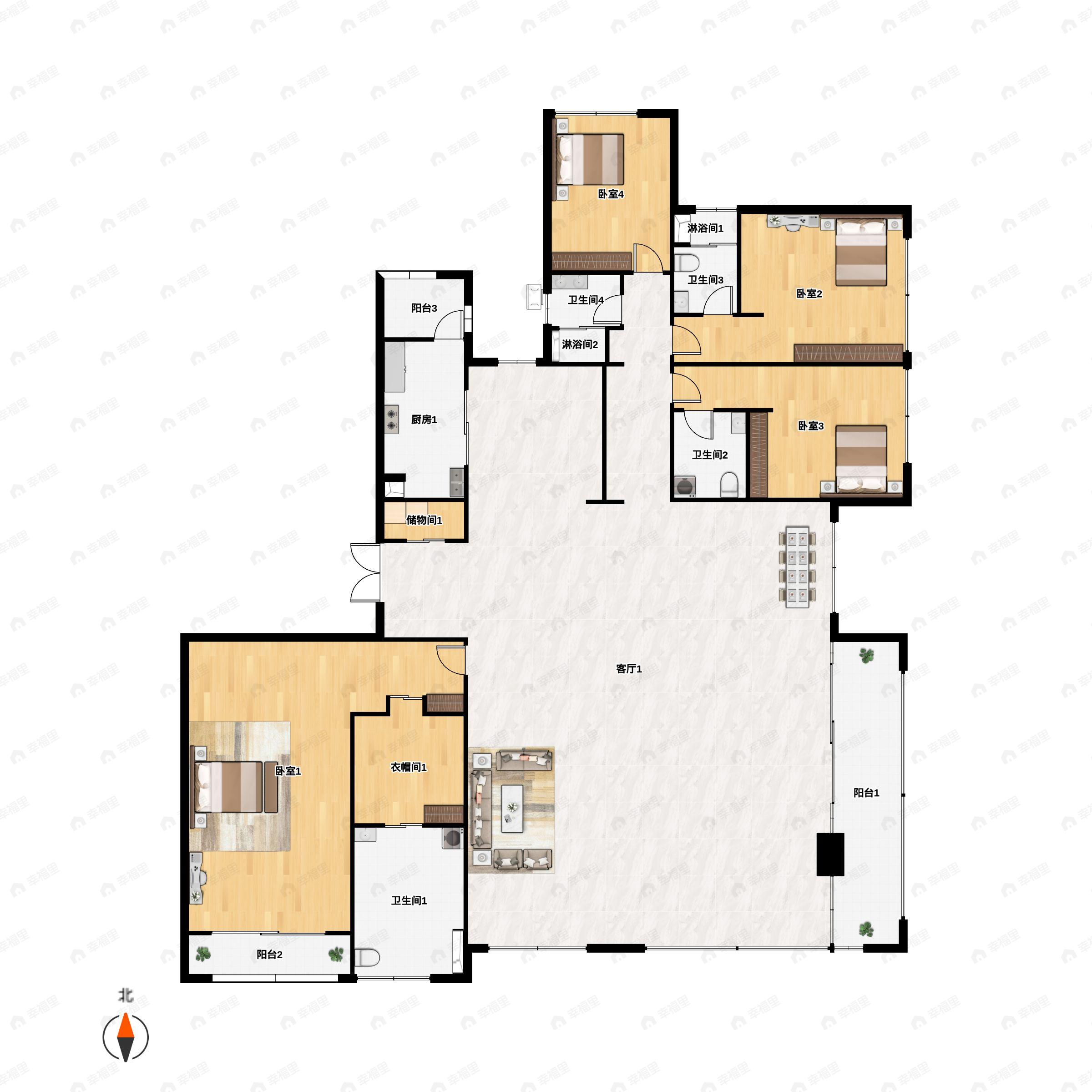 4室2厅4卫建面363m²东户型图