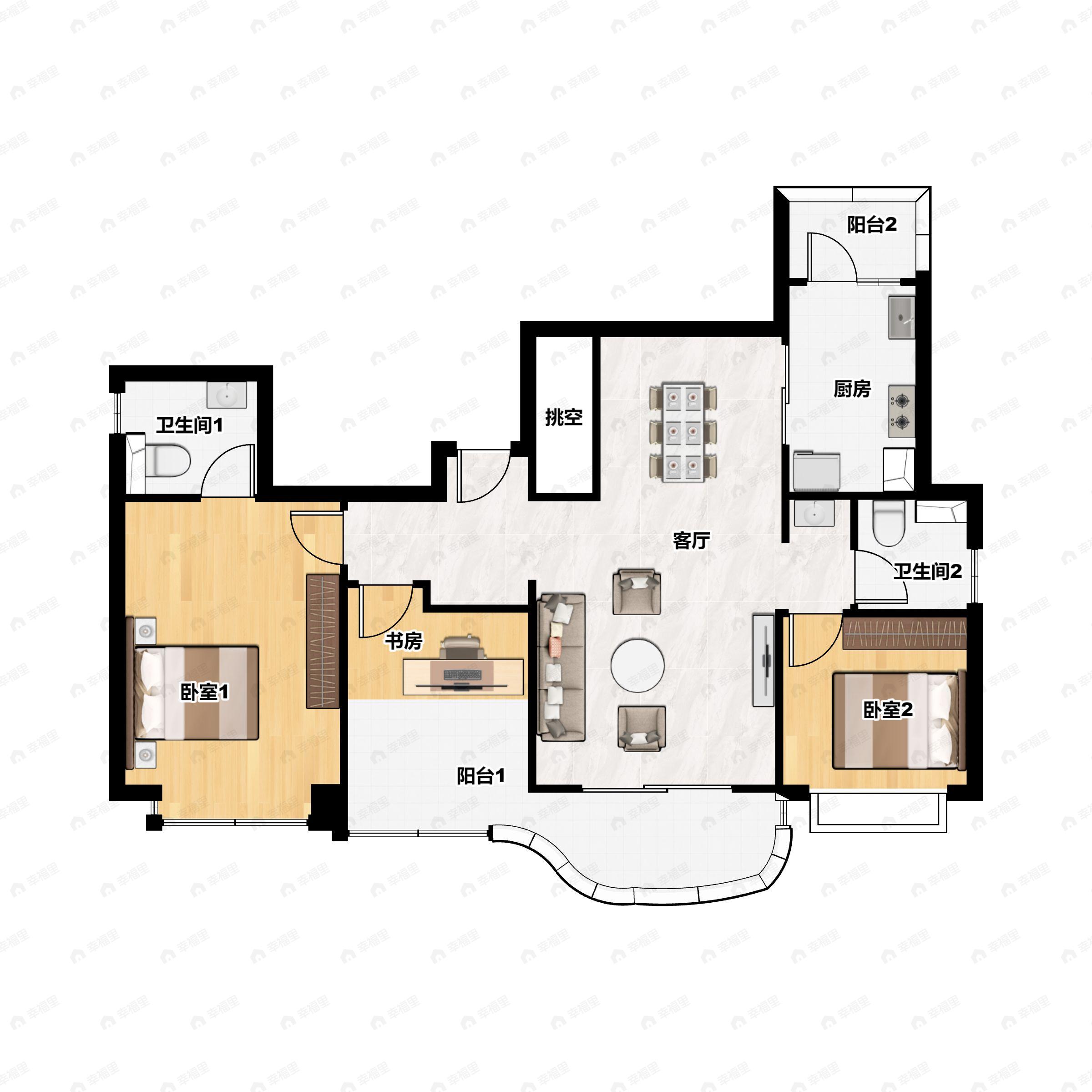 3室2厅2卫建面110平户型图
