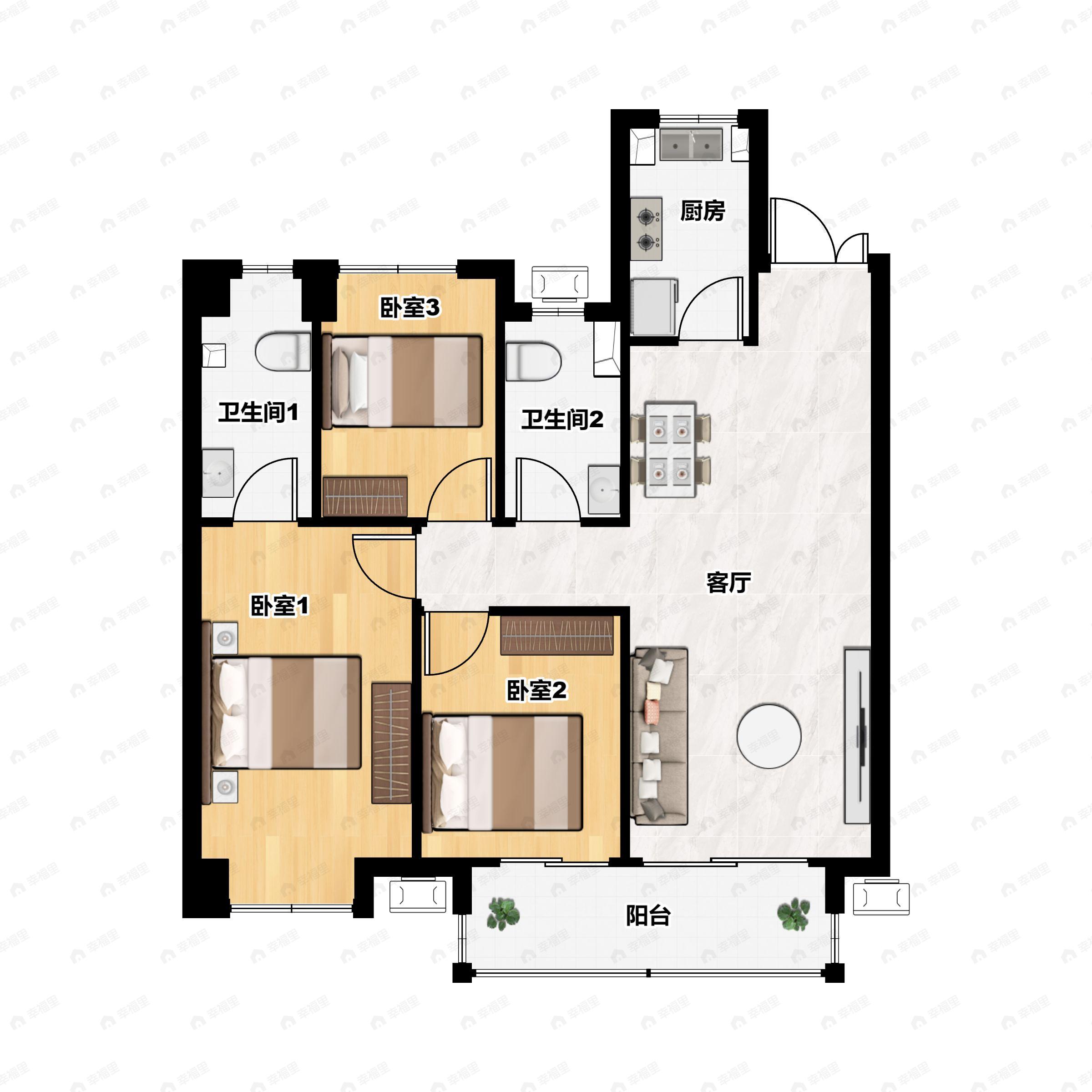 3室2厅2卫建面114平户型图