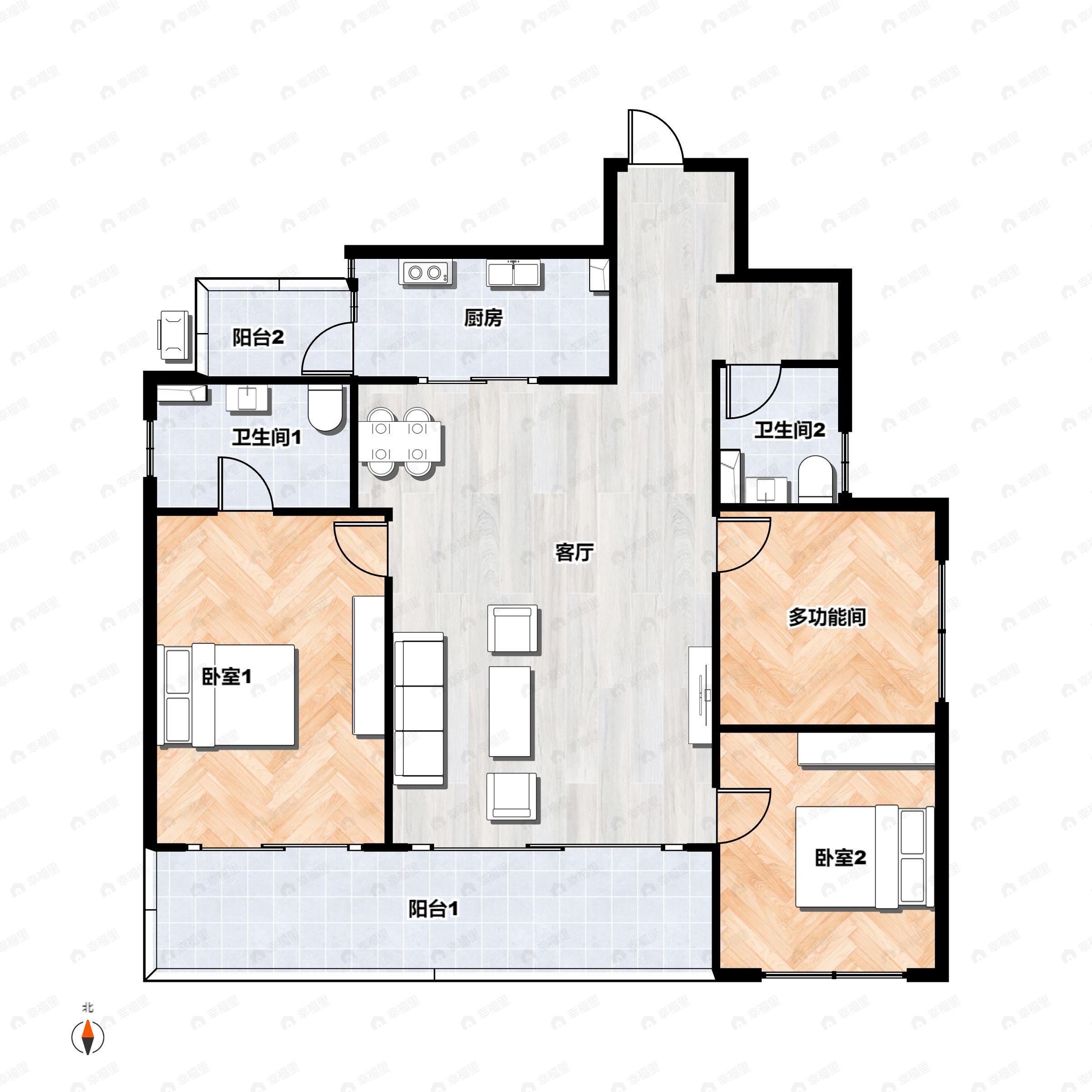 3室2厅2卫建面142m²南户型图