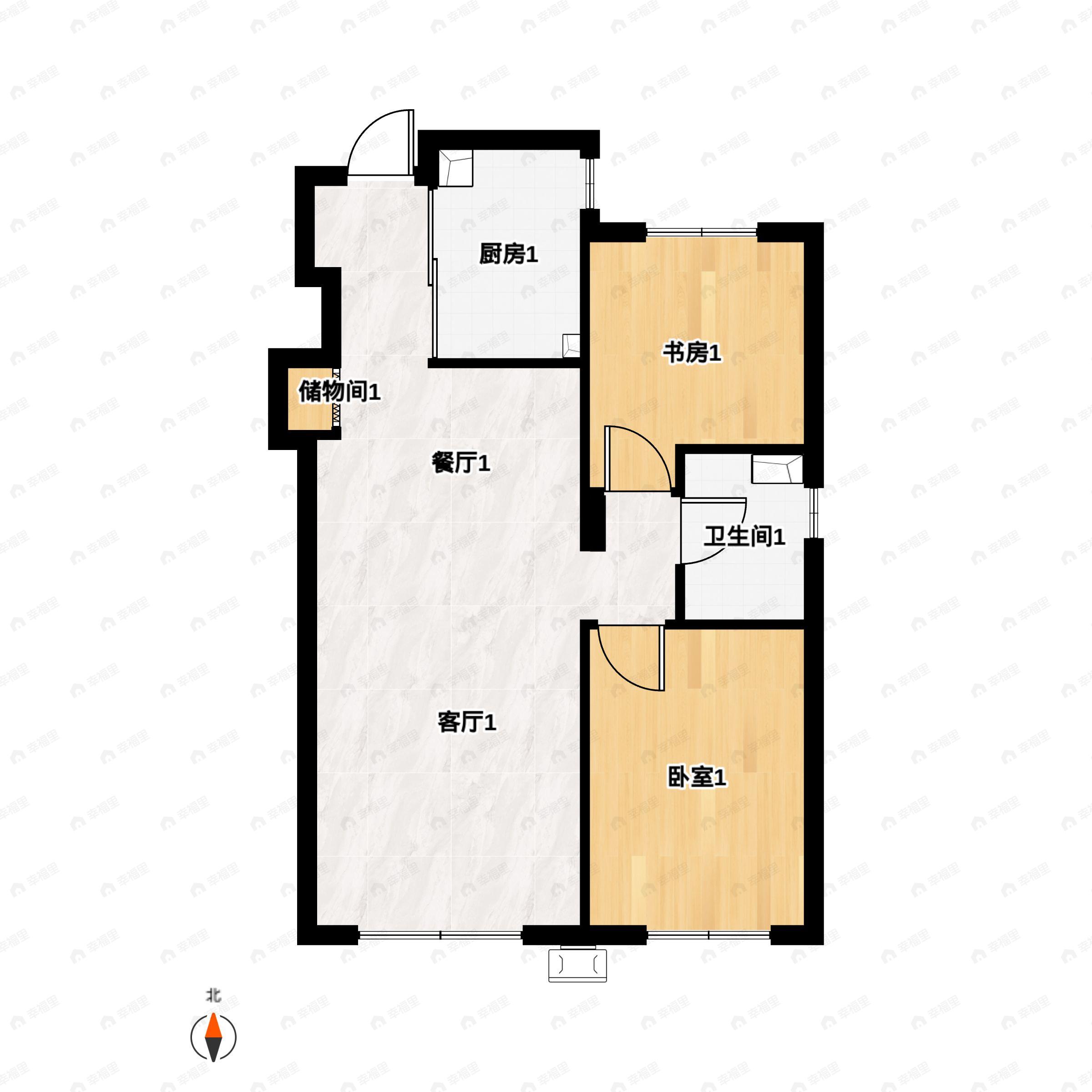 2室2厅1卫建面80m²南户型图