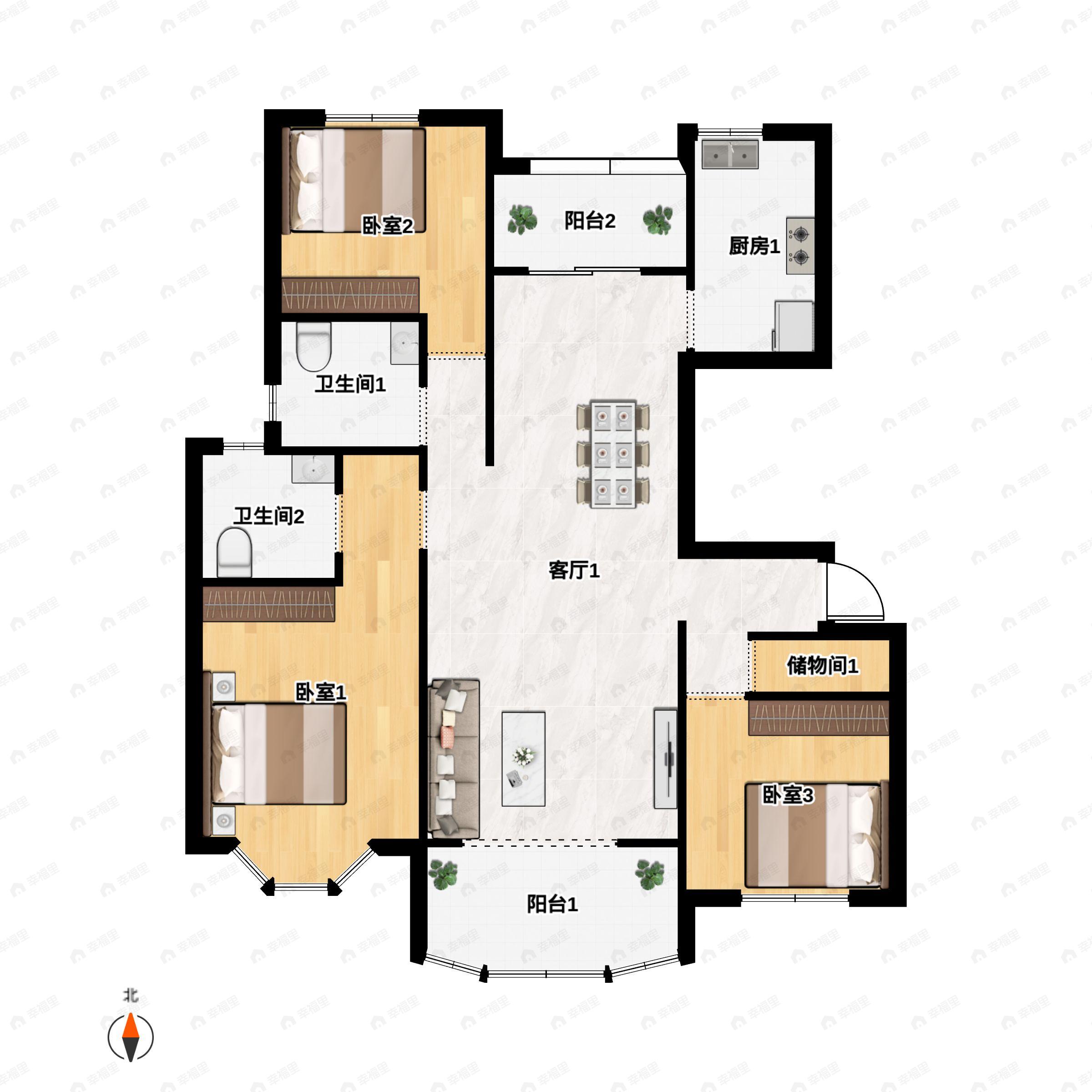 爱法新城3室2厅2卫户型图