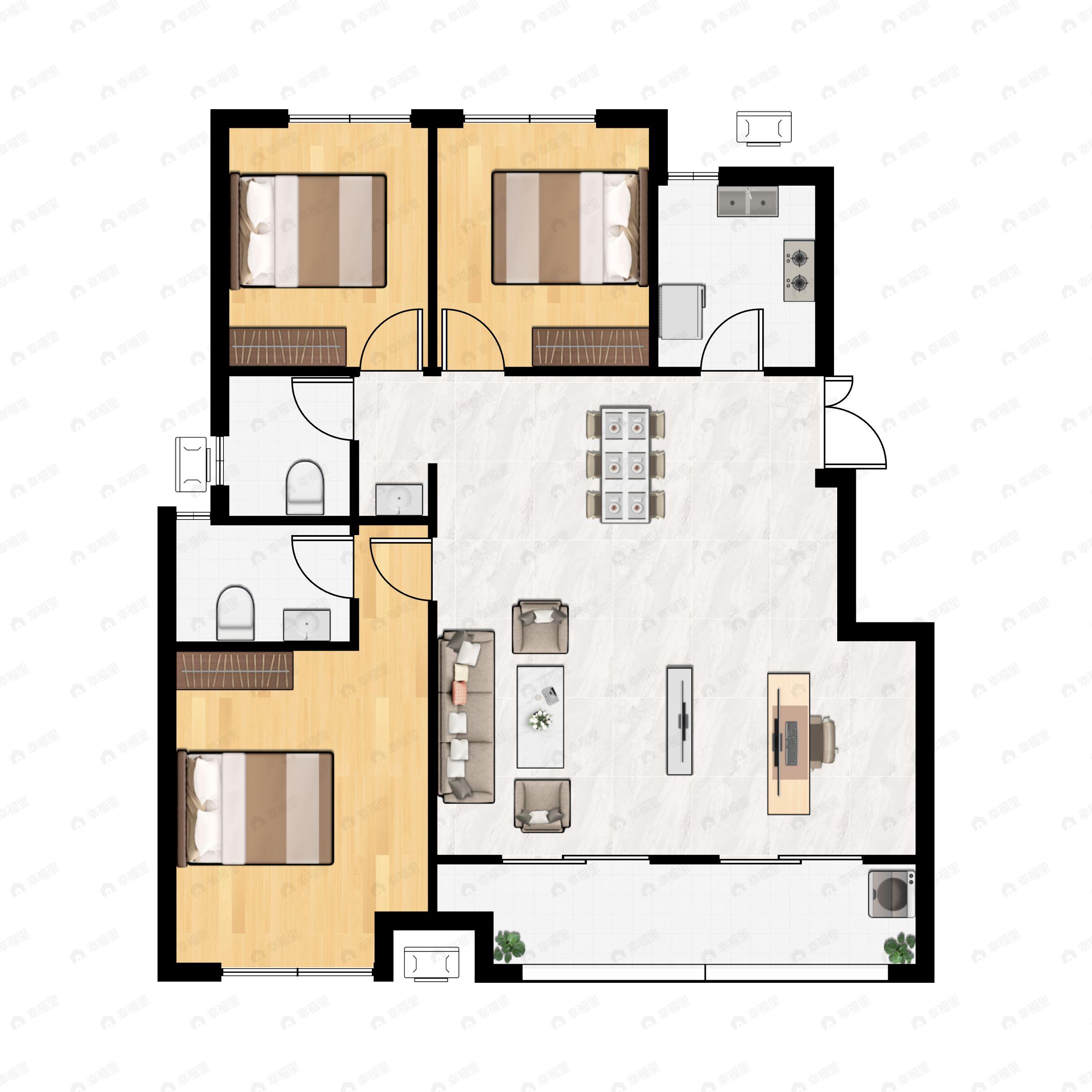 3室2厅2卫建面125平户型图