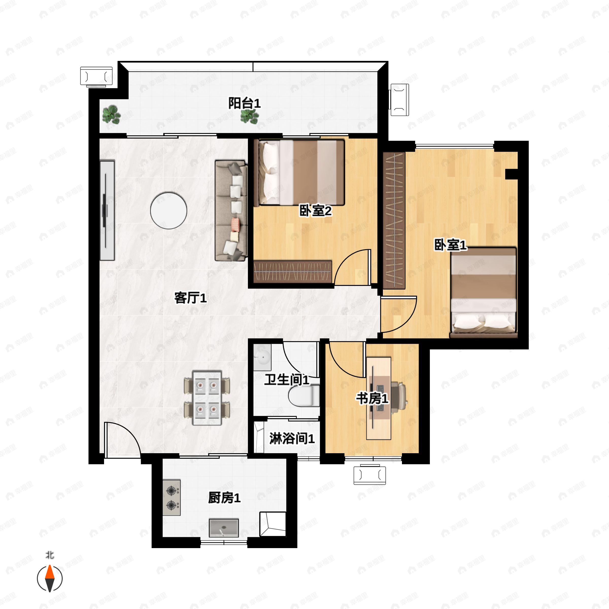 3室2厅1卫建面85平户型图