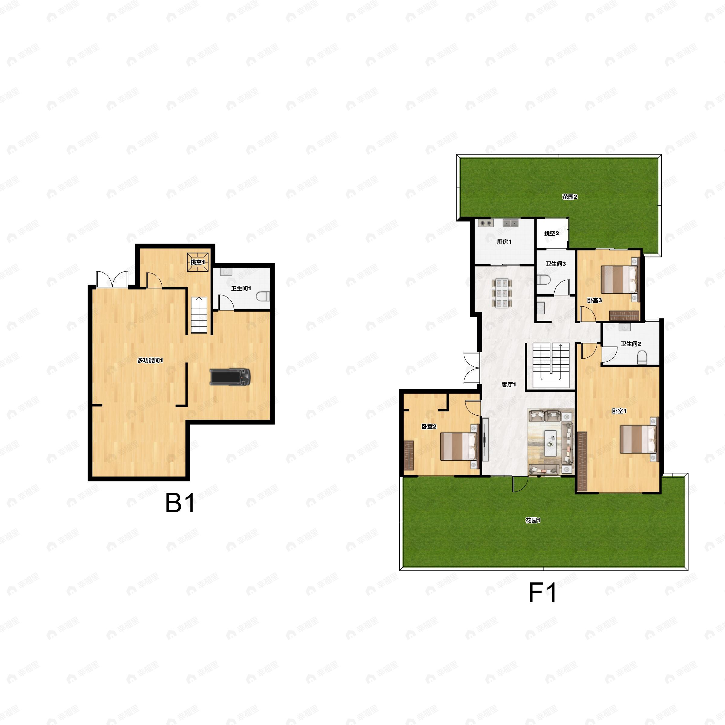高新骊山下的院子3室2厅3卫户型图