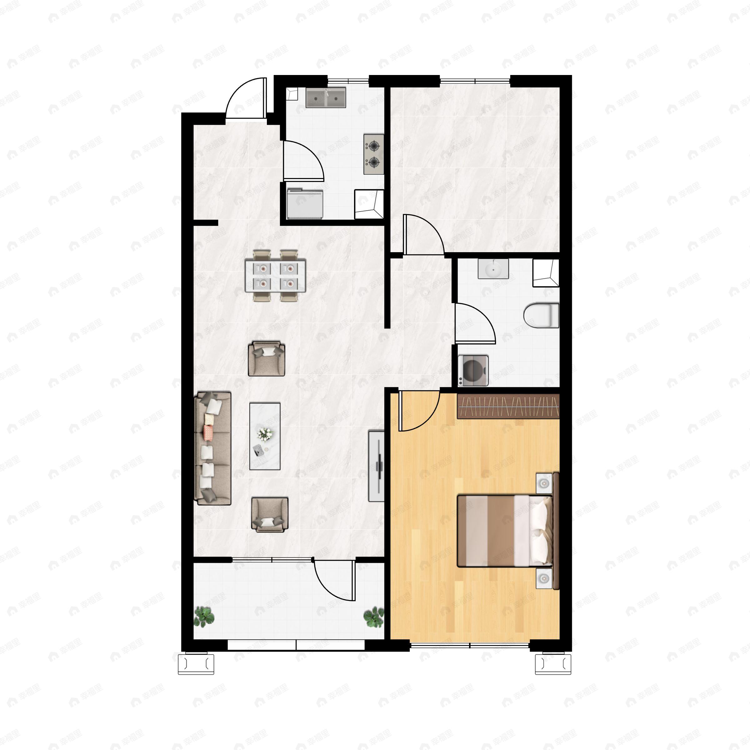 1室2厅1卫建面90平户型图