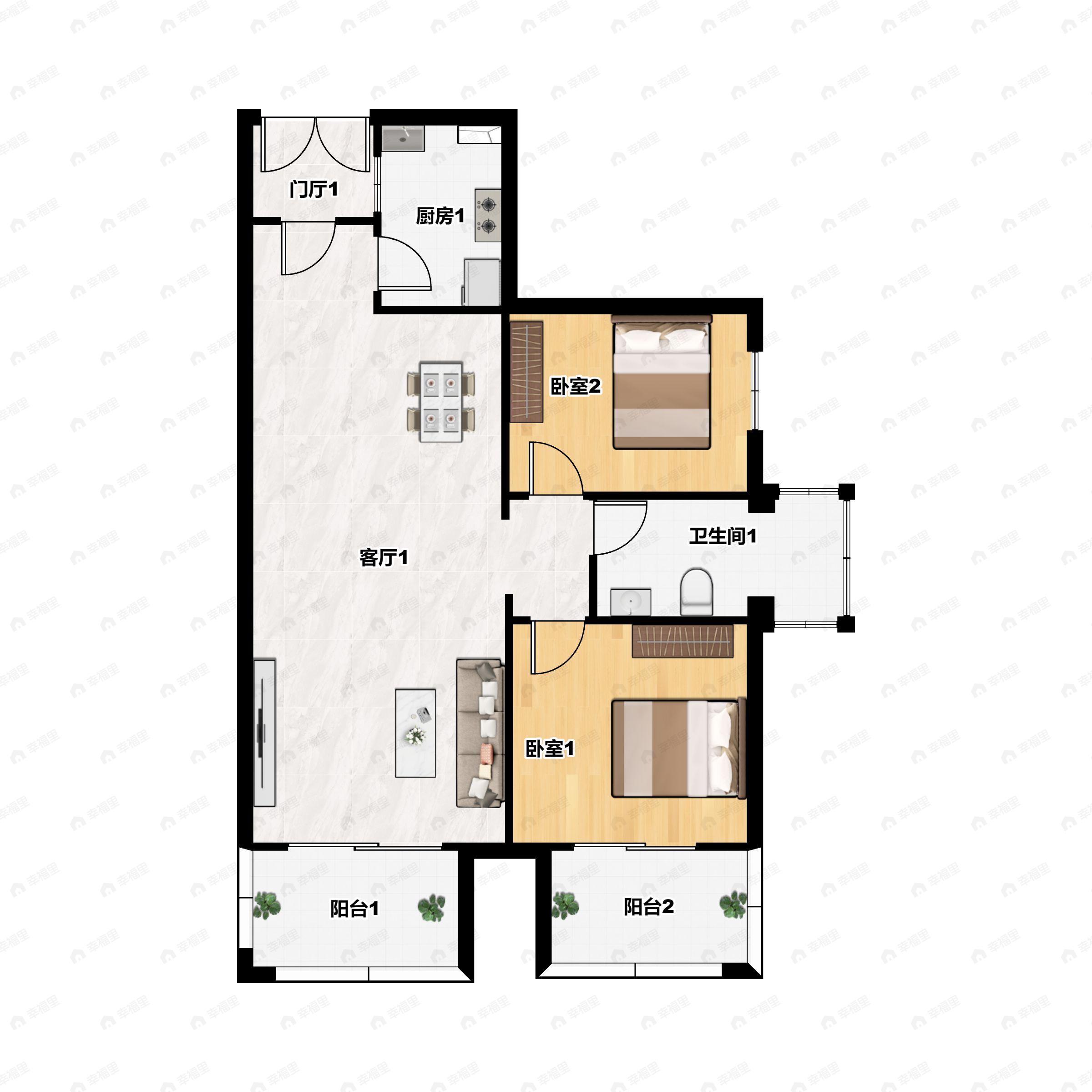 2室2厅1卫建面109平西南户型图