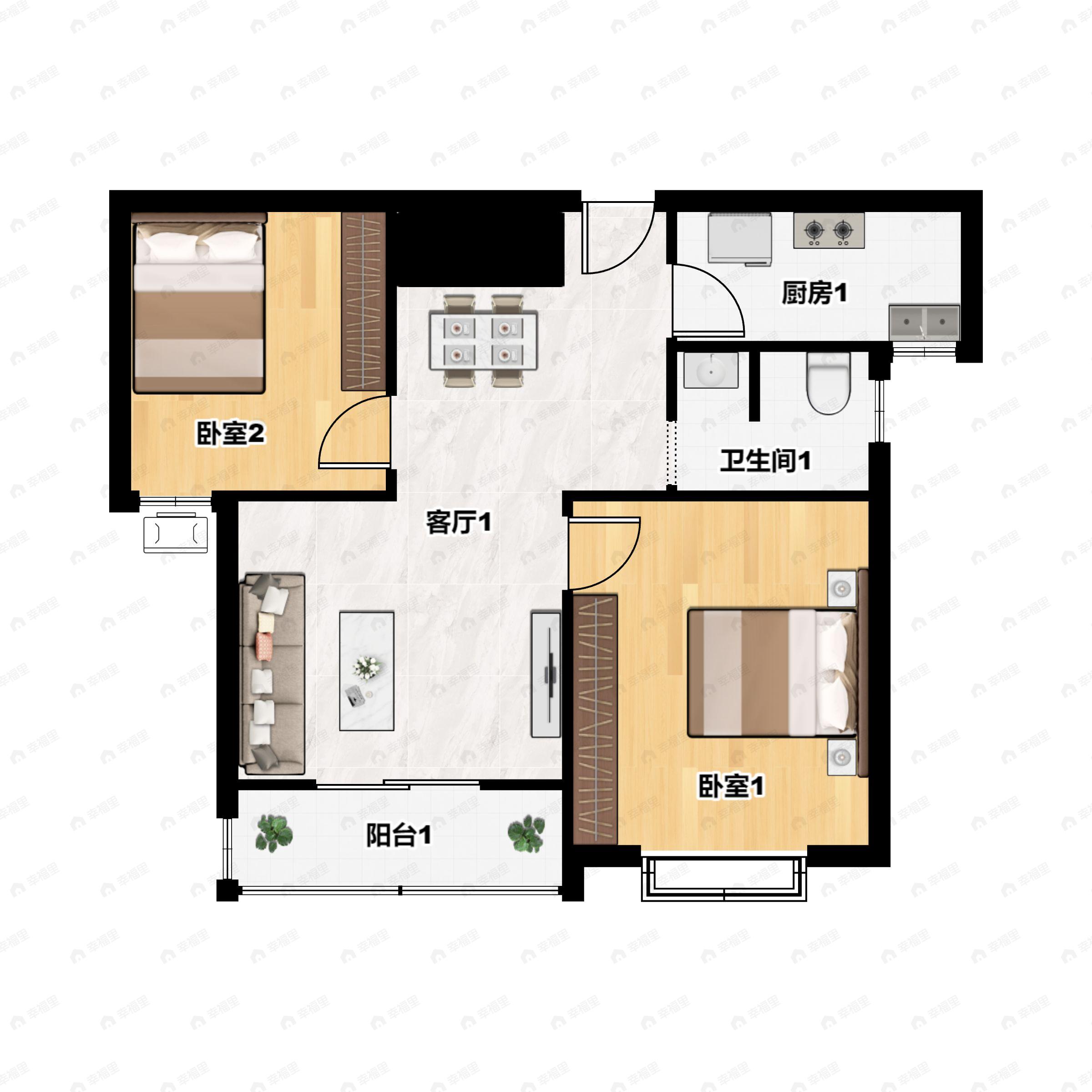 2室2厅1卫建面93平户型图