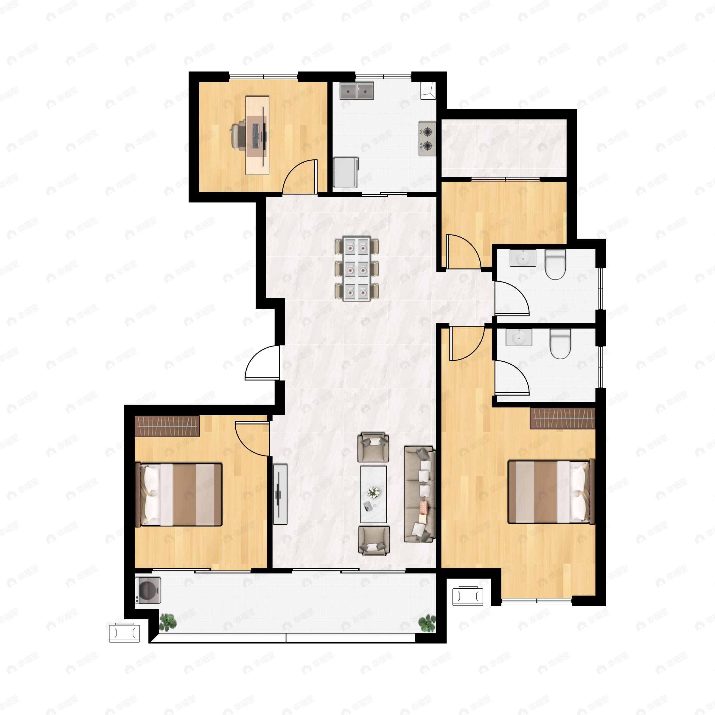 4室2厅2卫建面108平户型图